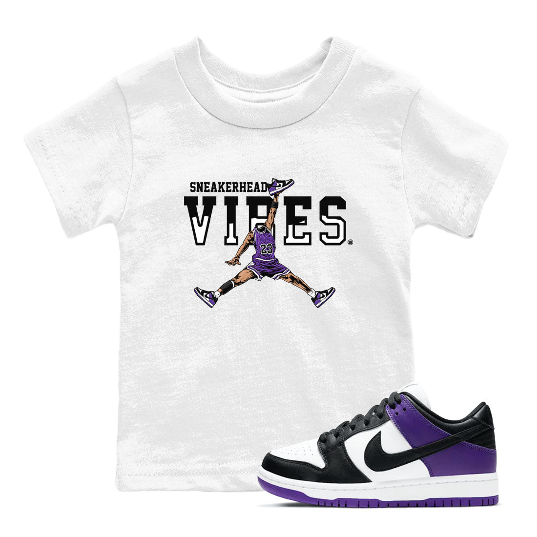 Sneakerhead Vibes sneaker match tees to Court Purple Dunks street fashion brand for shirts to match Jordans SNRT Sneaker Tees Dunk Low Court Purple unisex t-shirt White 1 youth shirt