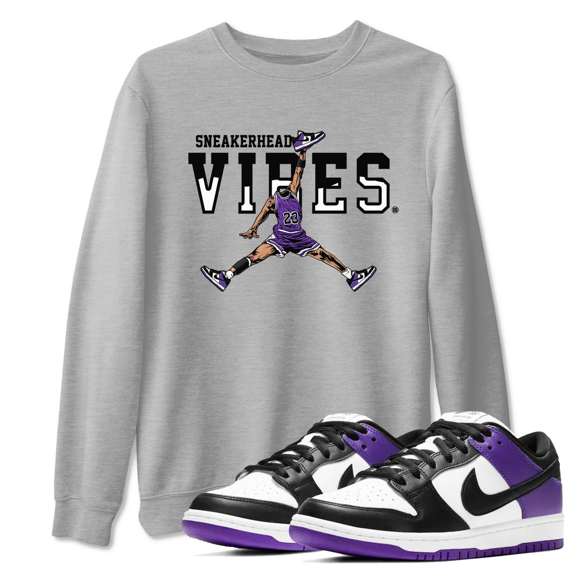 Sneakerhead Vibes sneaker match tees to Court Purple Dunks street fashion brand for shirts to match Jordans SNRT Sneaker Tees Dunk Low Court Purple unisex t-shirt Heather Grey 1 unisex shirt