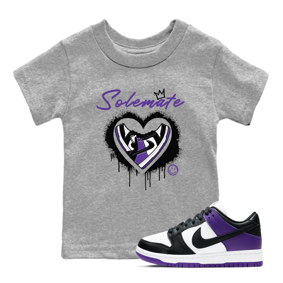 Solemate sneaker match tees to Court Purple Dunks street fashion brand for shirts to match Jordans SNRT Sneaker Tees Dunk Low Court Purple unisex t-shirt Heather Grey 1 youth shirt