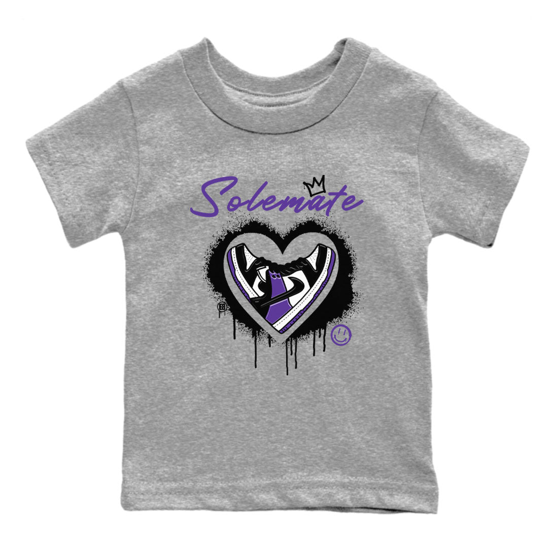 Solemate sneaker match tees to Court Purple Dunks street fashion brand for shirts to match Jordans SNRT Sneaker Tees Dunk Low Court Purple unisex t-shirt Heather Grey 2 youth shirt