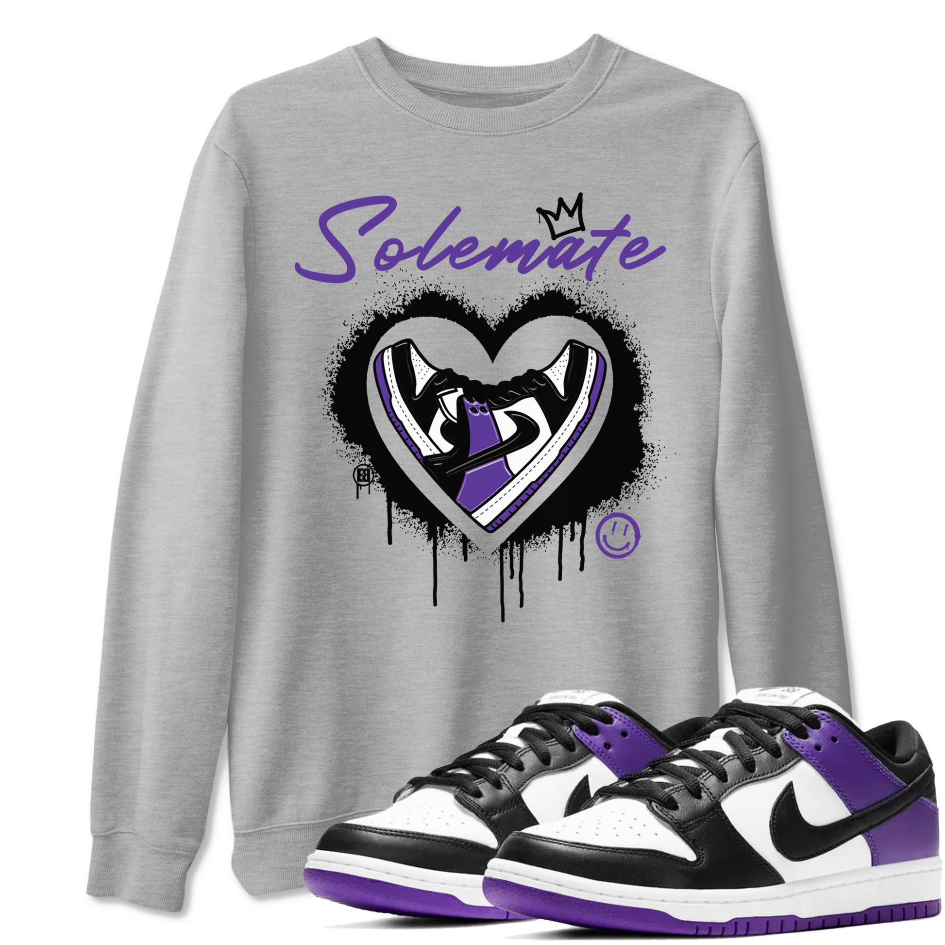 Solemate sneaker match tees to Court Purple Dunks street fashion brand for shirts to match Jordans SNRT Sneaker Tees Dunk Low Court Purple unisex t-shirt Heather Grey 1 unisex shirt
