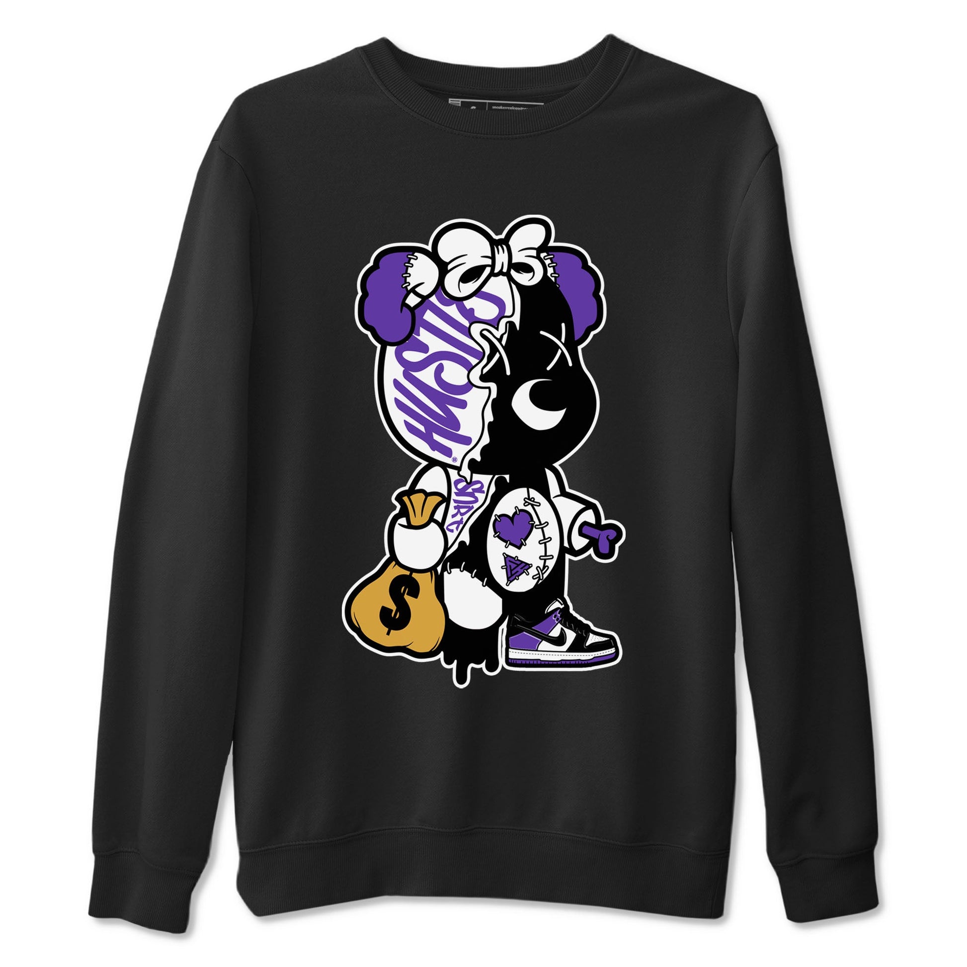 Stitched Hustle Bear unique Halloween sneaker tee to Court Purple Dunks street fashion brand for shirts to match Jordans SNRT Sneaker Tees Dunk Low Court Purple unisex t-shirt Black 2 unisex shirt