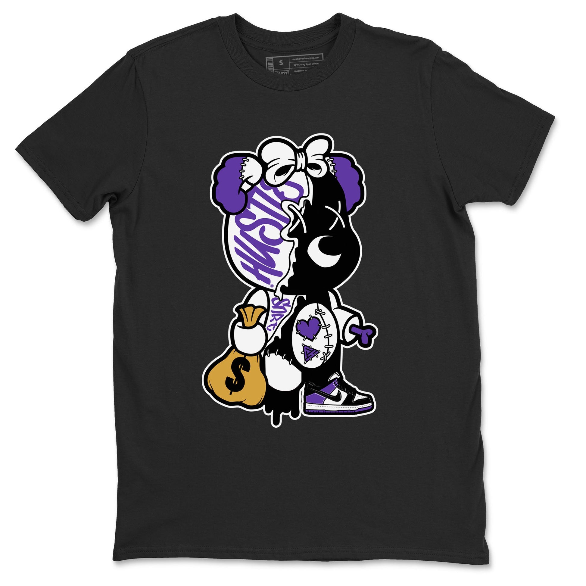 Stitched Hustle Bear unique Halloween sneaker tee to Court Purple Dunks street fashion brand for shirts to match Jordans SNRT Sneaker Tees Dunk Low Court Purple unisex t-shirt Black 2 unisex shirt