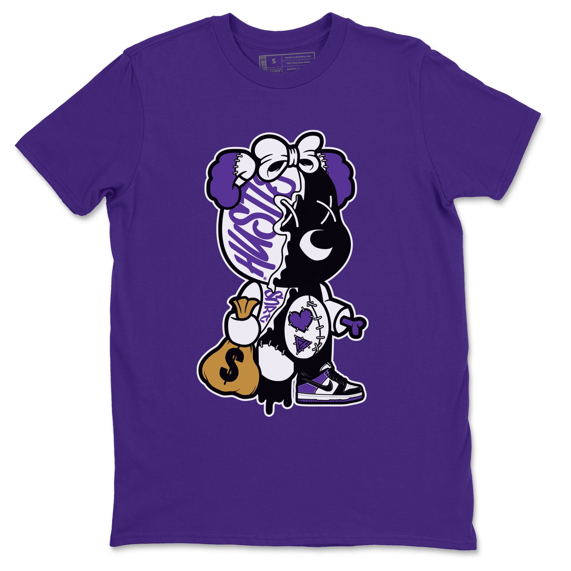 Stitched Hustle Bear unique Halloween sneaker tee to Court Purple Dunks street fashion brand for shirts to match Jordans SNRT Sneaker Tees Dunk Low Court Purple unisex t-shirt Purple 2 unisex shirt