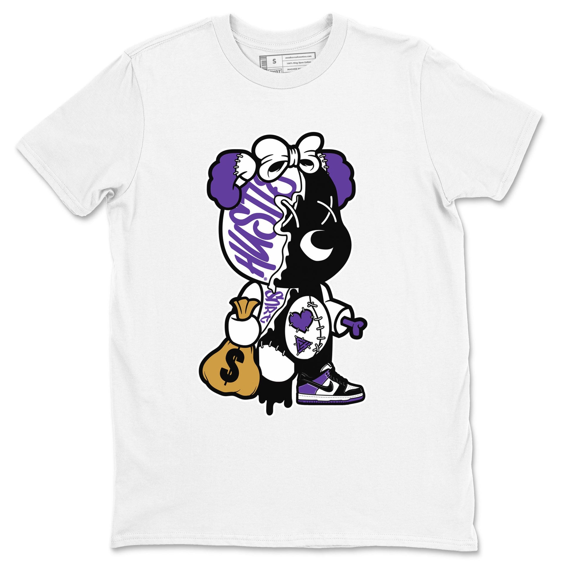 Stitched Hustle Bear unique Halloween sneaker tee to Court Purple Dunks street fashion brand for shirts to match Jordans SNRT Sneaker Tees Dunk Low Court Purple unisex t-shirt White 2 unisex shirt