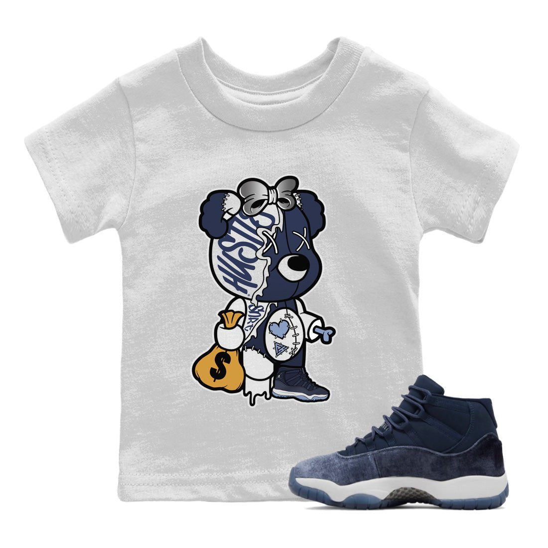 Jordan 11 Midnight Navy unique Halloween sneaker tee Stitched Hustle Bear Sneaker Tees Jordan 11 Midnight Navy Sneaker Release Tees Kids Shirts