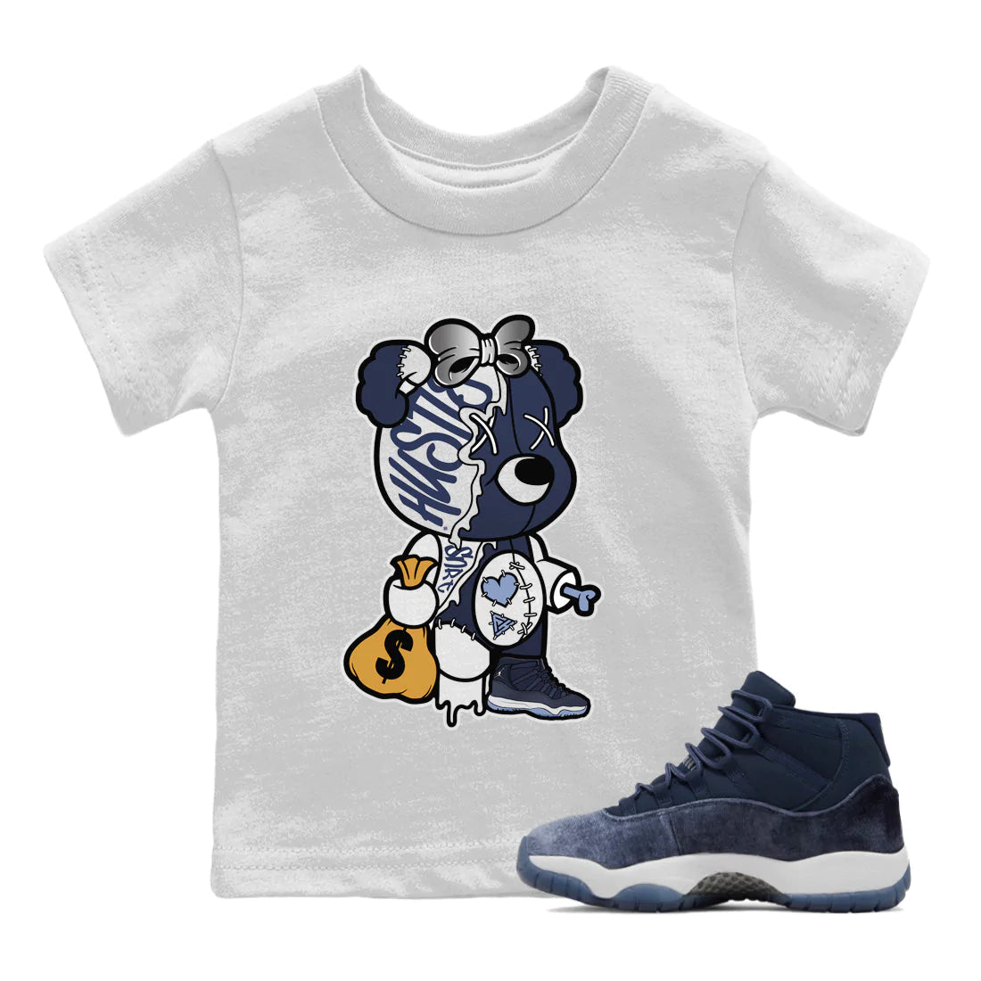 Jordan 11 Midnight Navy unique Halloween sneaker tee Stitched Hustle Bear Sneaker Tees Jordan 11 Midnight Navy Sneaker Release Tees Kids Shirts