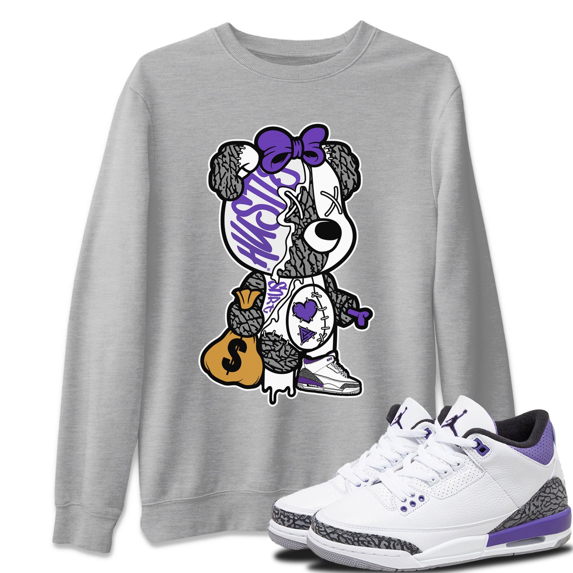 Jordan 3 Dark Iris unique Halloween sneaker tee Stitched Hustle Bear Sneaker Tees Jordan 3 Dark Iris Sneaker Release Tees Unisex Shirts