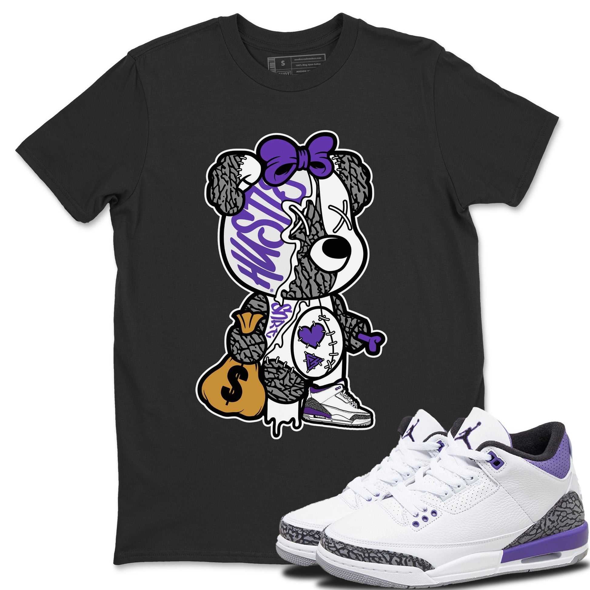 Jordan 3 Dark Iris unique Halloween sneaker tee Stitched Hustle Bear Sneaker Tees Jordan 3 Dark Iris Sneaker Release Tees Unisex Shirts