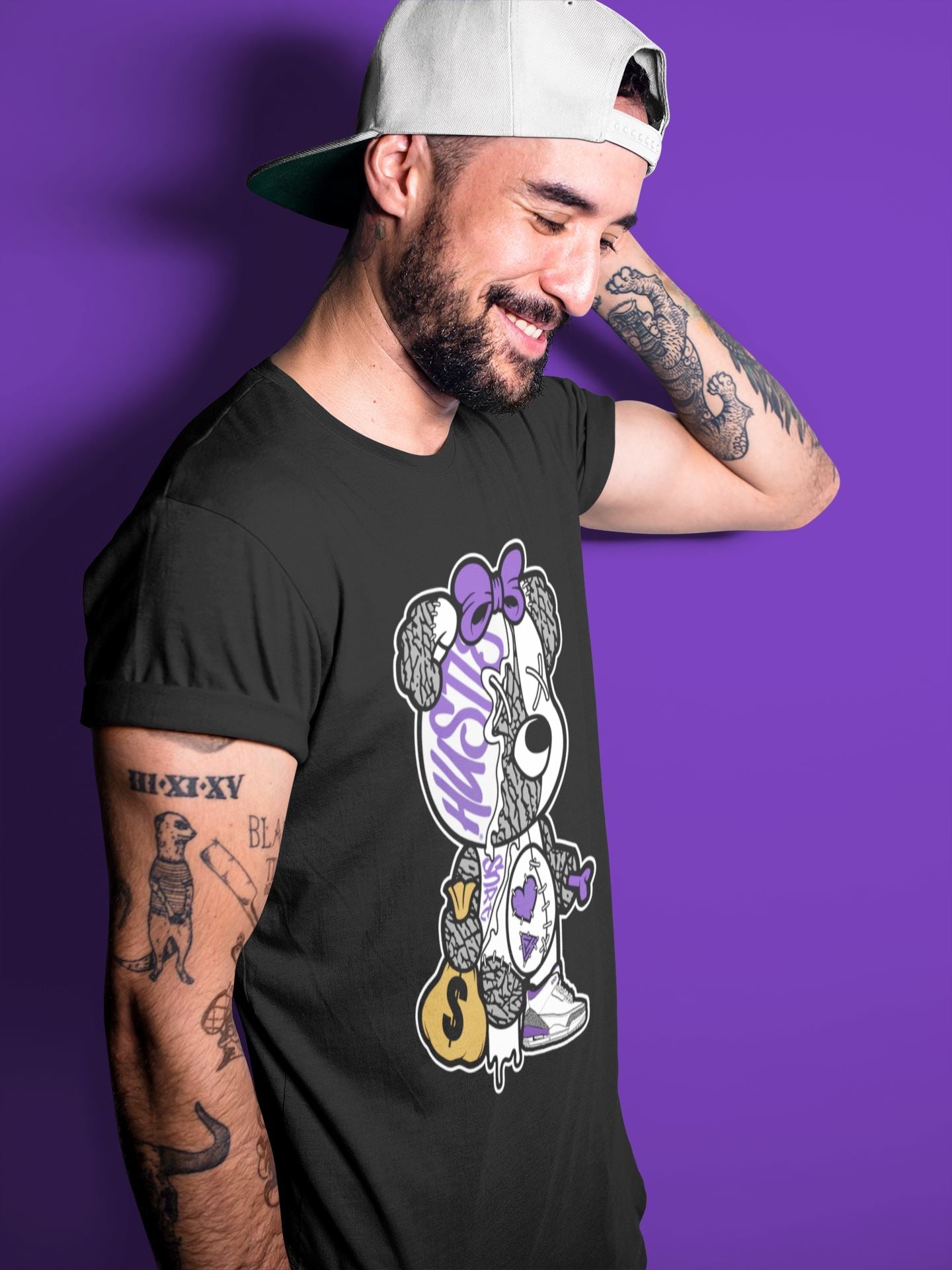 Jordan 3 Dark Iris unique Halloween sneaker tee Stitched Hustle Bear Sneaker Tees Jordan 3 Dark Iris Sneaker Release Tees Unisex Shirts