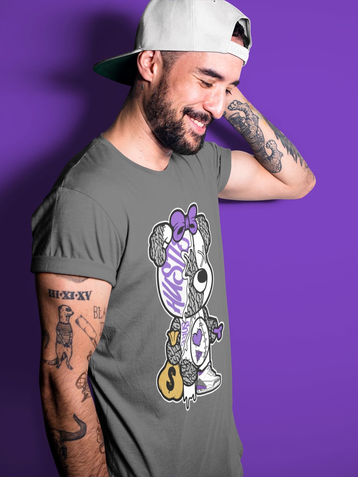 Jordan 3 Dark Iris unique Halloween sneaker tee Stitched Hustle Bear Sneaker Tees Jordan 3 Dark Iris Sneaker Release Tees Unisex Shirts