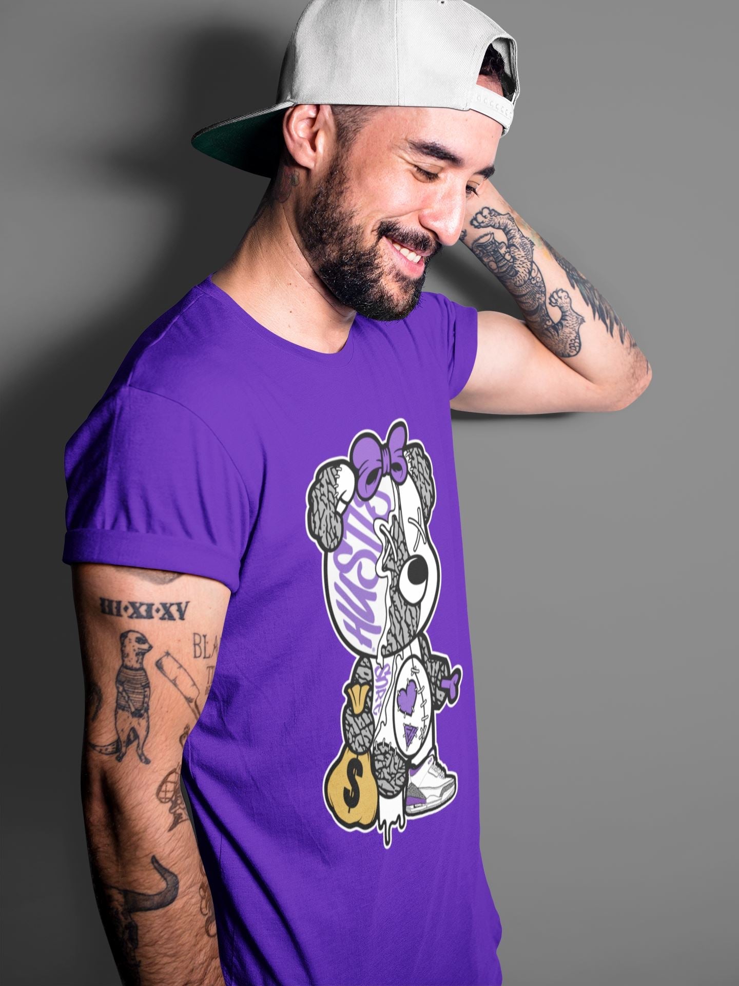 Jordan 3 Dark Iris unique Halloween sneaker tee Stitched Hustle Bear Sneaker Tees Jordan 3 Dark Iris Sneaker Release Tees Unisex Shirts