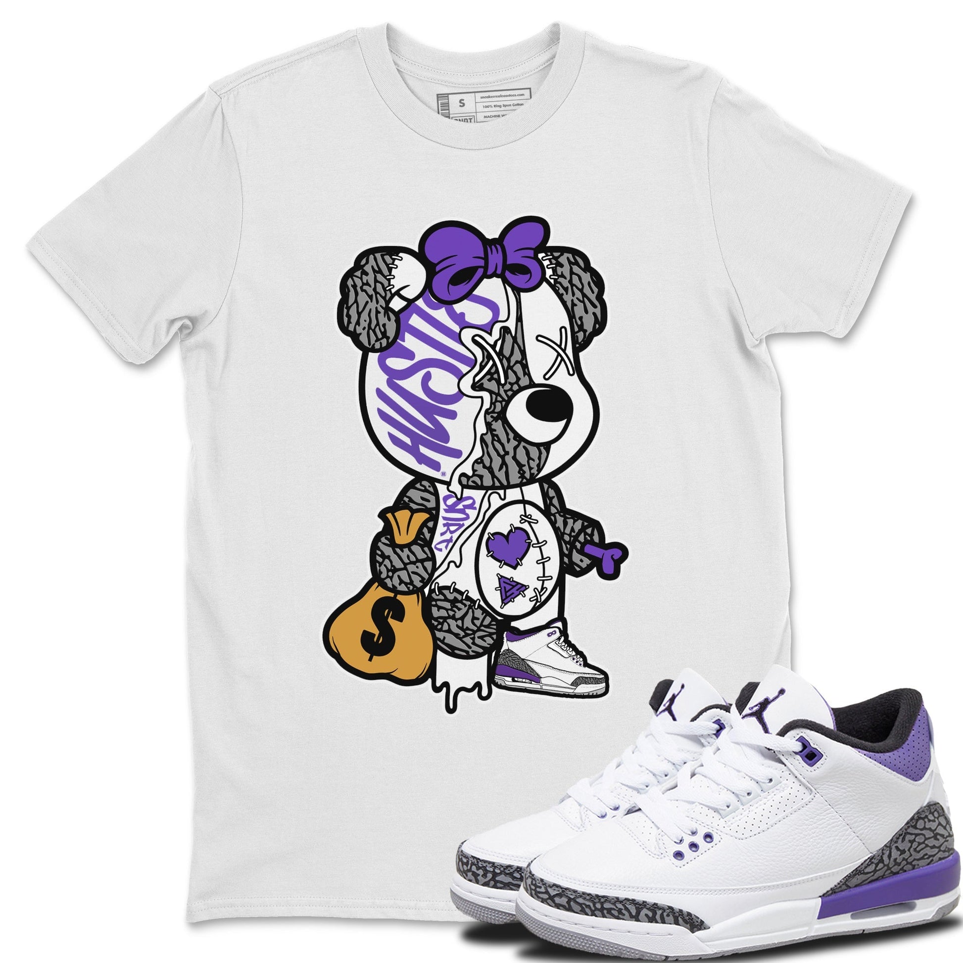 Jordan 3 Dark Iris unique Halloween sneaker tee Stitched Hustle Bear Sneaker Tees Jordan 3 Dark Iris Sneaker Release Tees Unisex Shirts