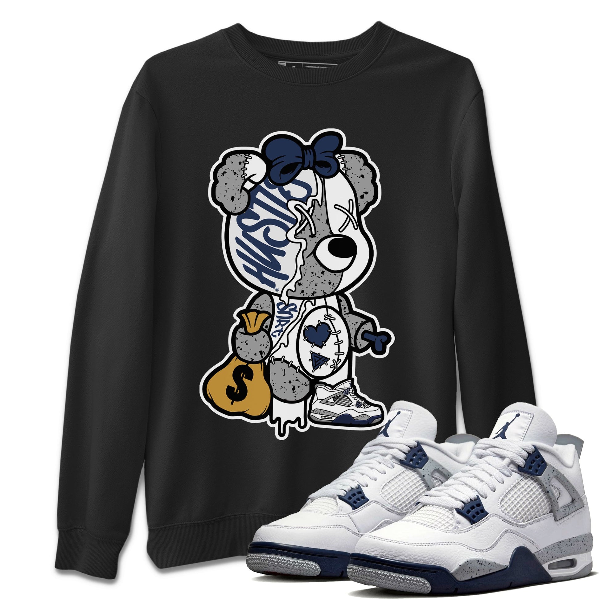 Jordan 4 Midnight Navy unique Halloween sneaker tee Stitched Hustle Bear Sneaker Tees Jordan 4 Midnight Navy Sneaker Release Tees Unisex Shirts