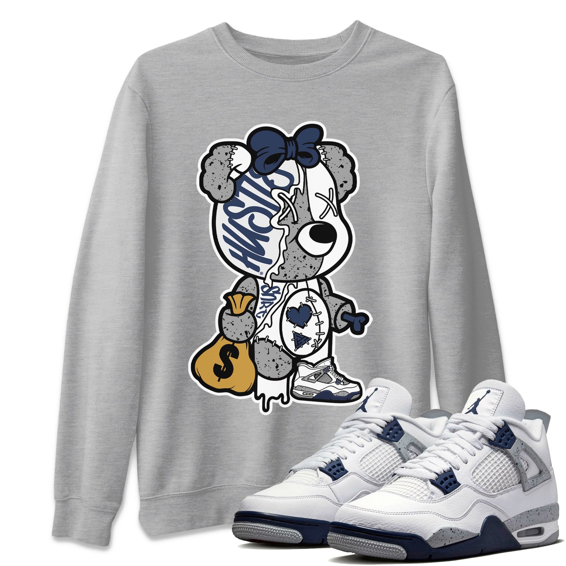 Jordan 4 Midnight Navy unique Halloween sneaker tee Stitched Hustle Bear Sneaker Tees Jordan 4 Midnight Navy Sneaker Release Tees Unisex Shirts