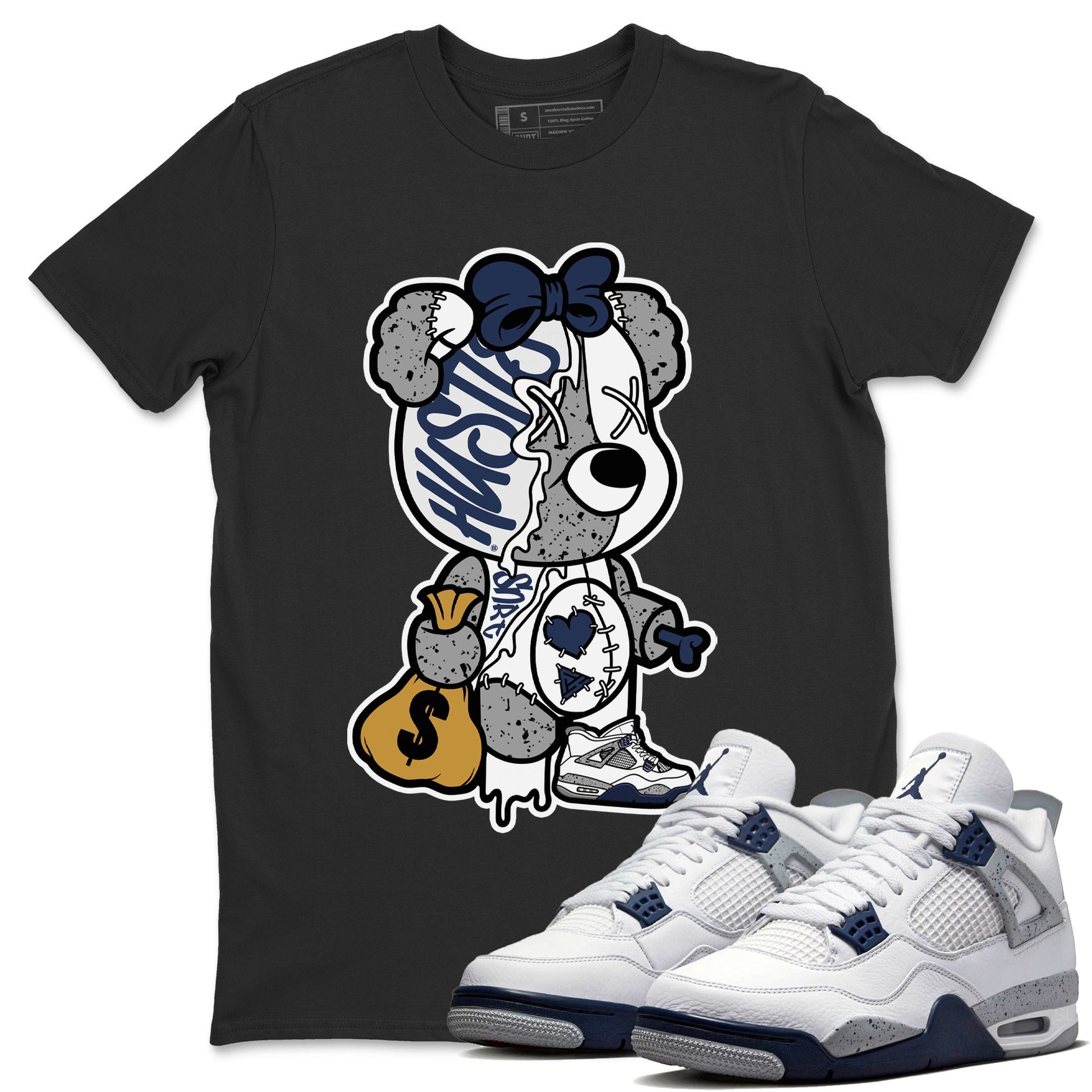 Jordan 4 Midnight Navy unique Halloween sneaker tee Stitched Hustle Bear Sneaker Tees Jordan 4 Midnight Navy Sneaker Release Tees Unisex Shirts