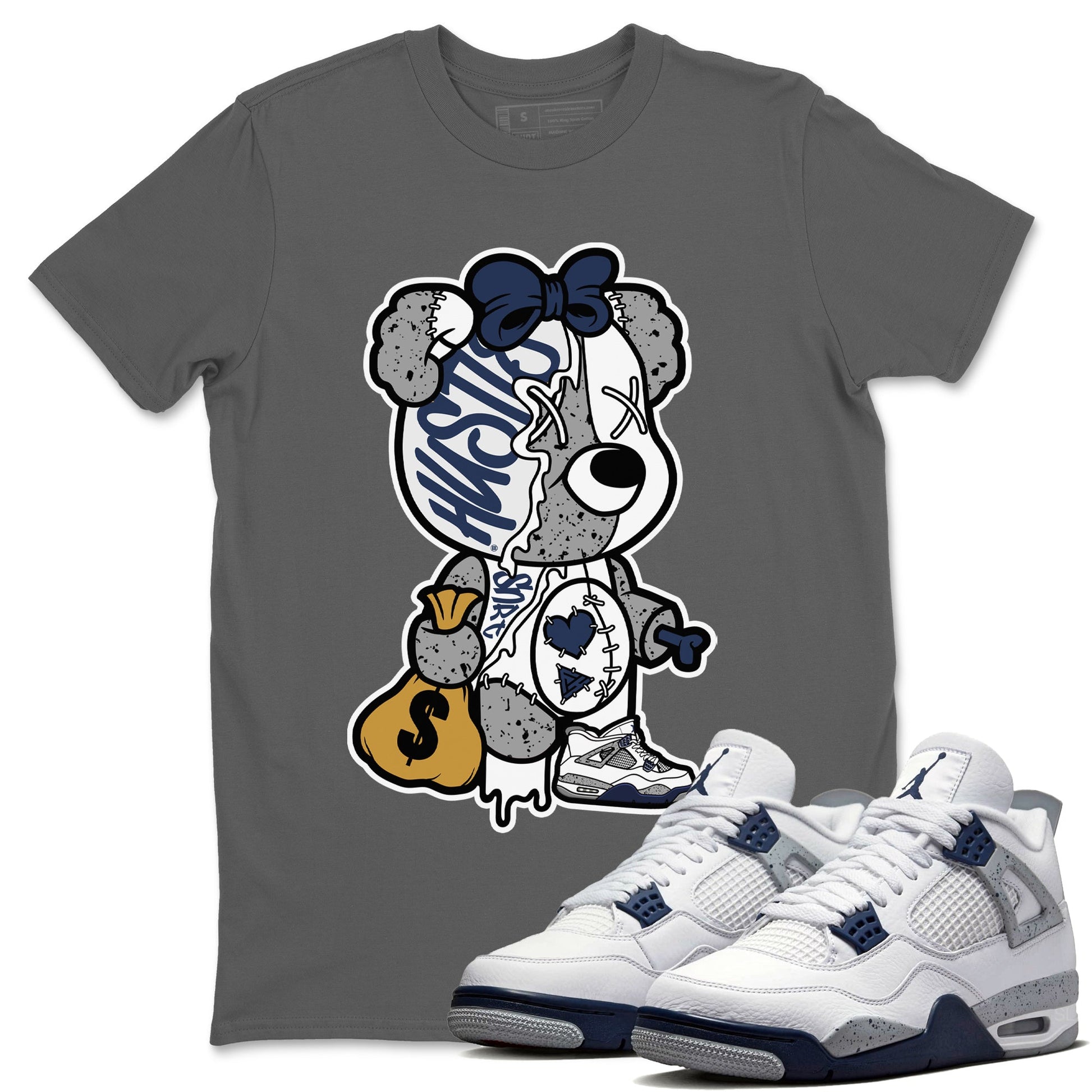 Jordan 4 Midnight Navy unique Halloween sneaker tee Stitched Hustle Bear Sneaker Tees Jordan 4 Midnight Navy Sneaker Release Tees Unisex Shirts