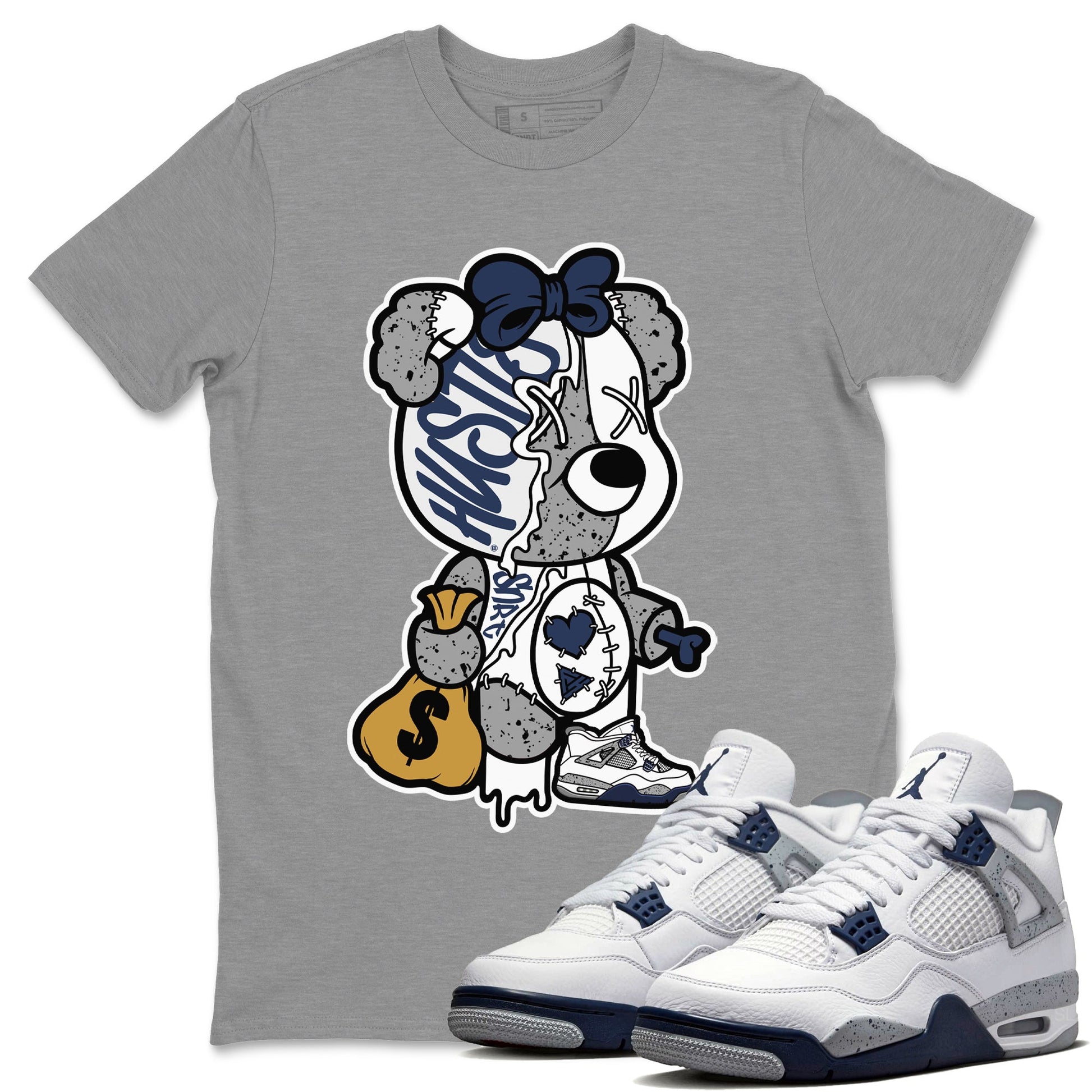 Jordan 4 Midnight Navy unique Halloween sneaker tee Stitched Hustle Bear Sneaker Tees Jordan 4 Midnight Navy Sneaker Release Tees Unisex Shirts