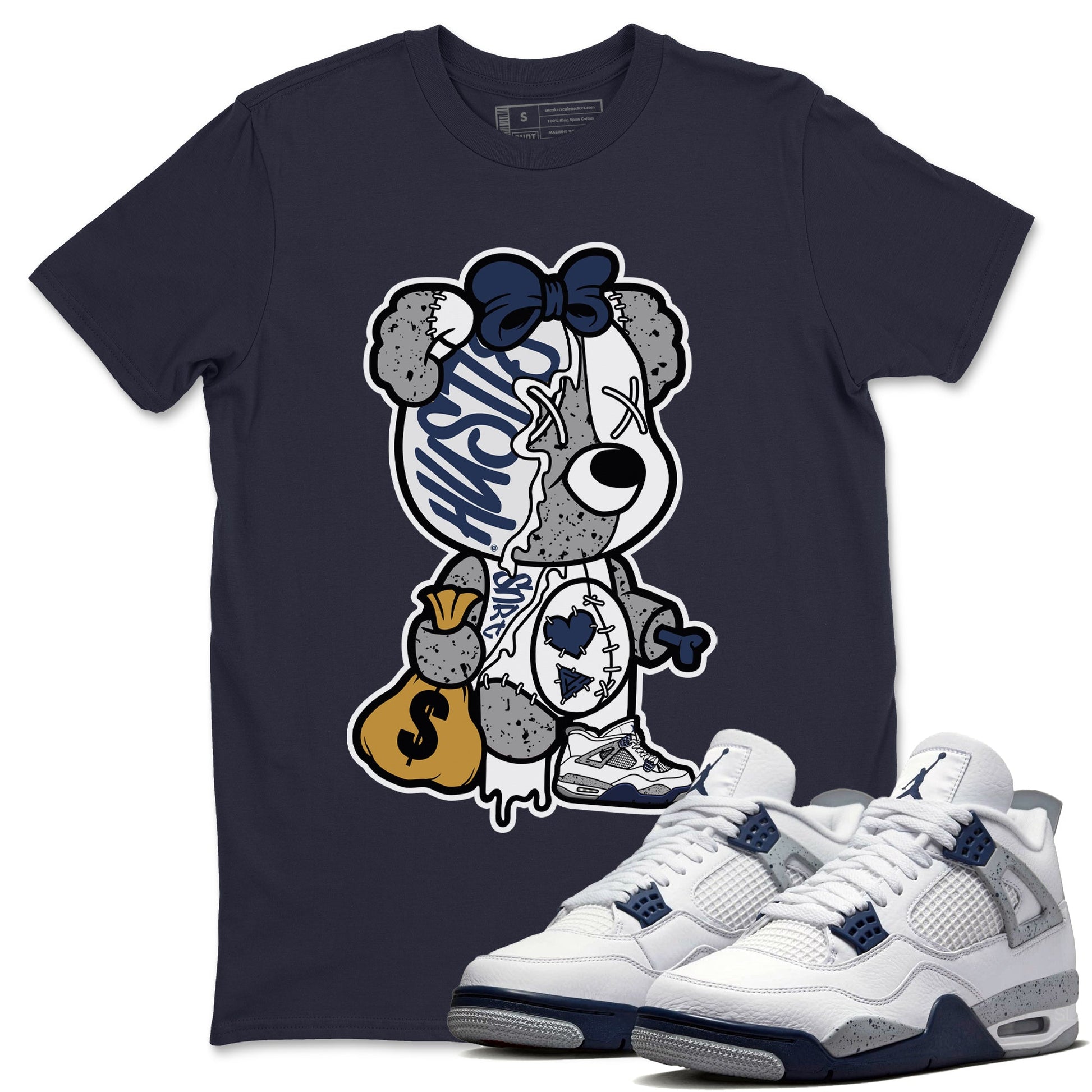 Jordan 4 Midnight Navy unique Halloween sneaker tee Stitched Hustle Bear Sneaker Tees Jordan 4 Midnight Navy Sneaker Release Tees Unisex Shirts