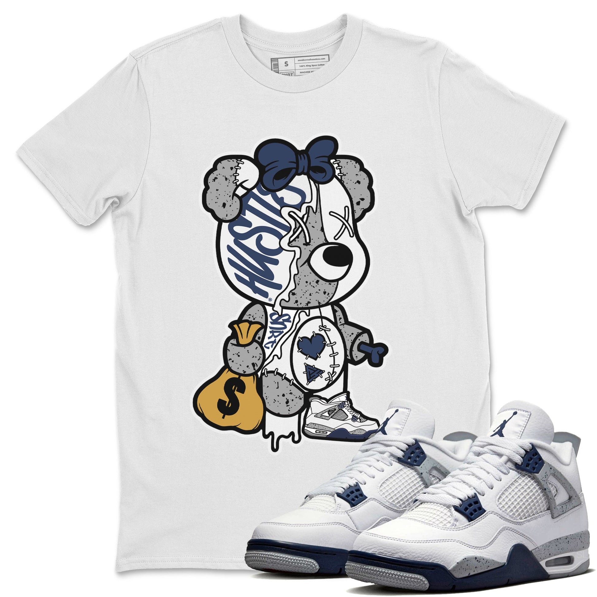 Jordan 4 Midnight Navy unique Halloween sneaker tee Stitched Hustle Bear Sneaker Tees Jordan 4 Midnight Navy Sneaker Release Tees Unisex Shirts