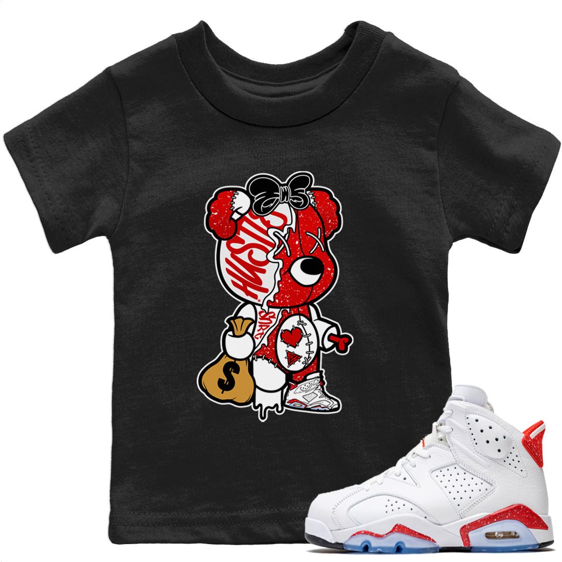 Jordan 6 Red Velvet Cookies unique Halloween sneaker tee Stitched Hustle Bear Sneaker Tees Jordan 6 Red Velvet Cookies Sneaker Release Tees Kids Shirts