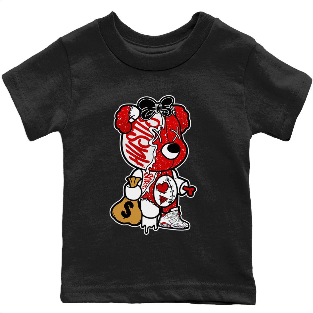 Jordan 6 Red Velvet Cookies unique Halloween sneaker tee Stitched Hustle Bear Sneaker Tees Jordan 6 Red Velvet Cookies Sneaker Release Tees Kids Shirts