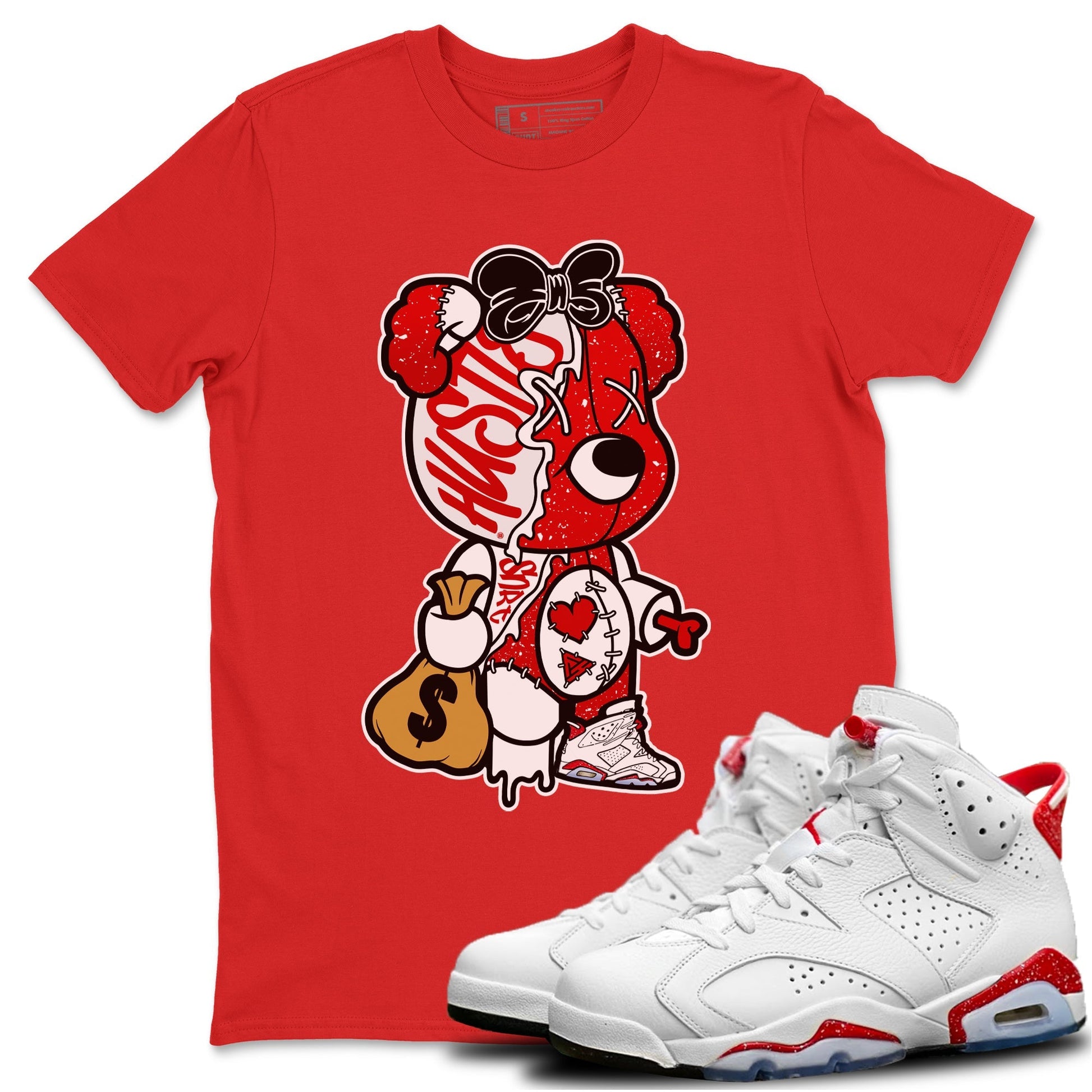 Jordan 6 Red Velvet Cookies unique Halloween sneaker tee Stitched Hustle Bear Sneaker Tees Jordan 6 Red Velvet Cookies Sneaker Release Tees Unisex Shirts