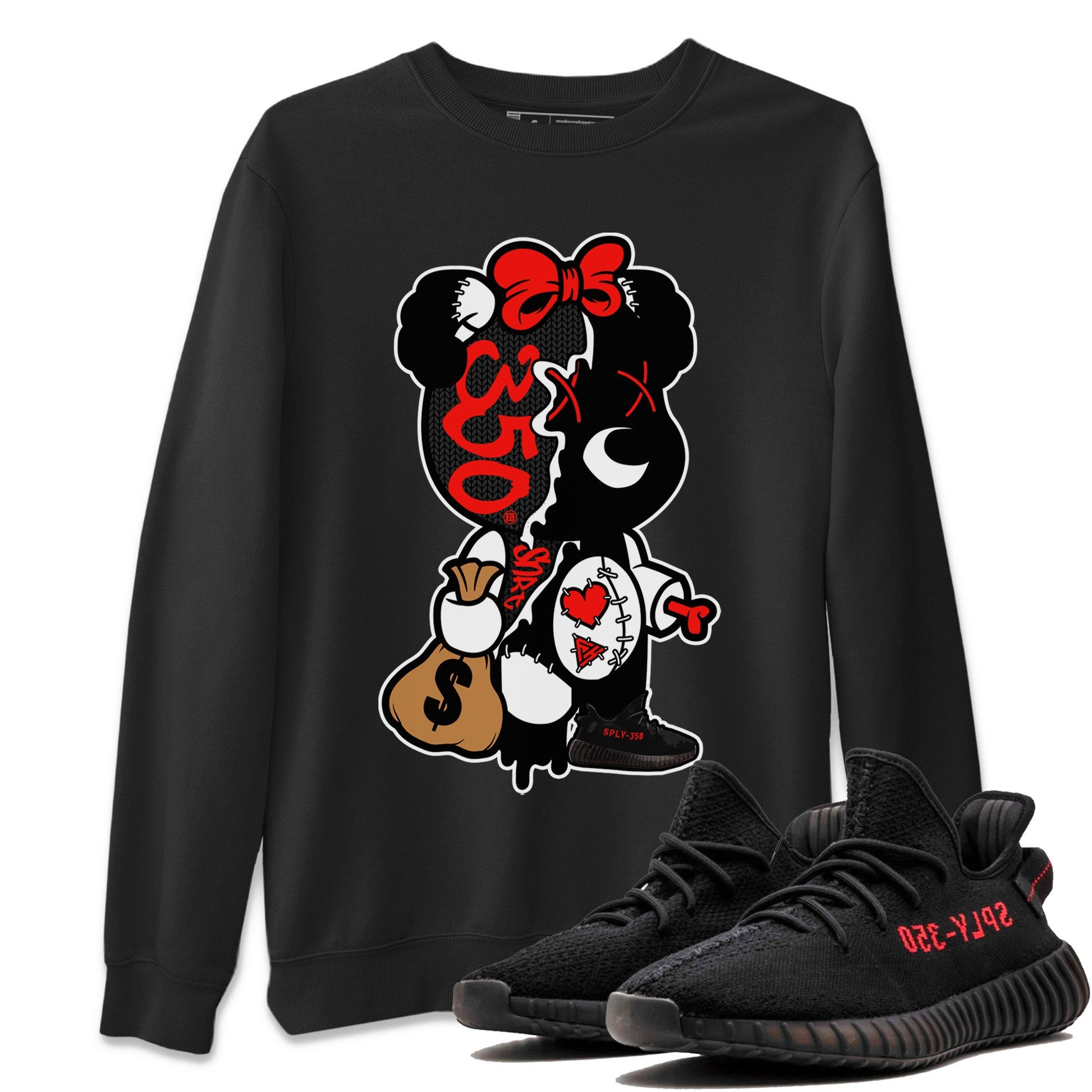 Yeezy 350 Bred shirt to match jordans Stitched Hustle Bear sneaker tees Yeezy Boost 350 V2 Bred SNRT Sneaker Release Tees Unisex Black 1 T-Shirt