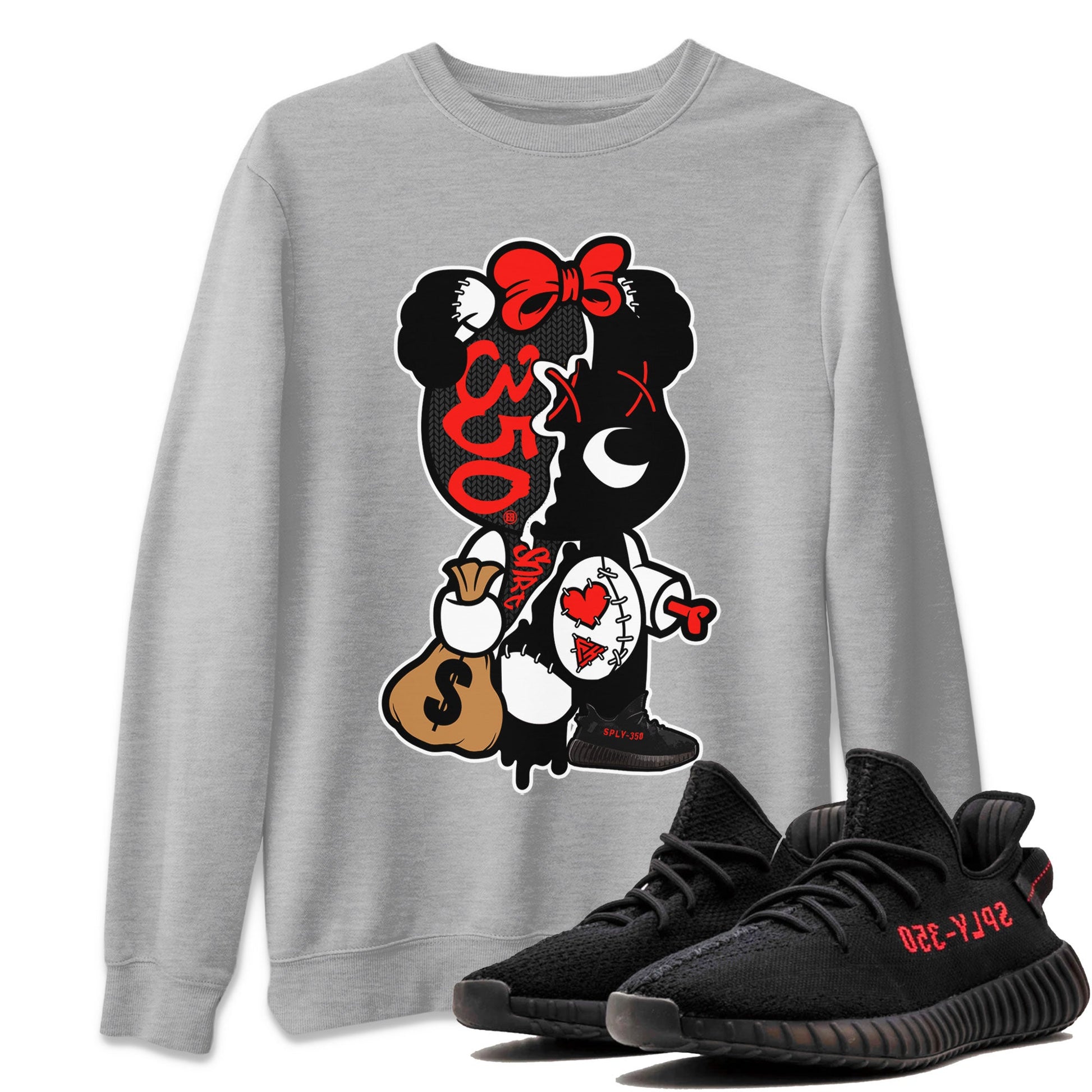 Yeezy 350 Bred shirt to match jordans Stitched Hustle Bear sneaker tees Yeezy Boost 350 V2 Bred SNRT Sneaker Release Tees Unisex Heather Grey 1 T-Shirt