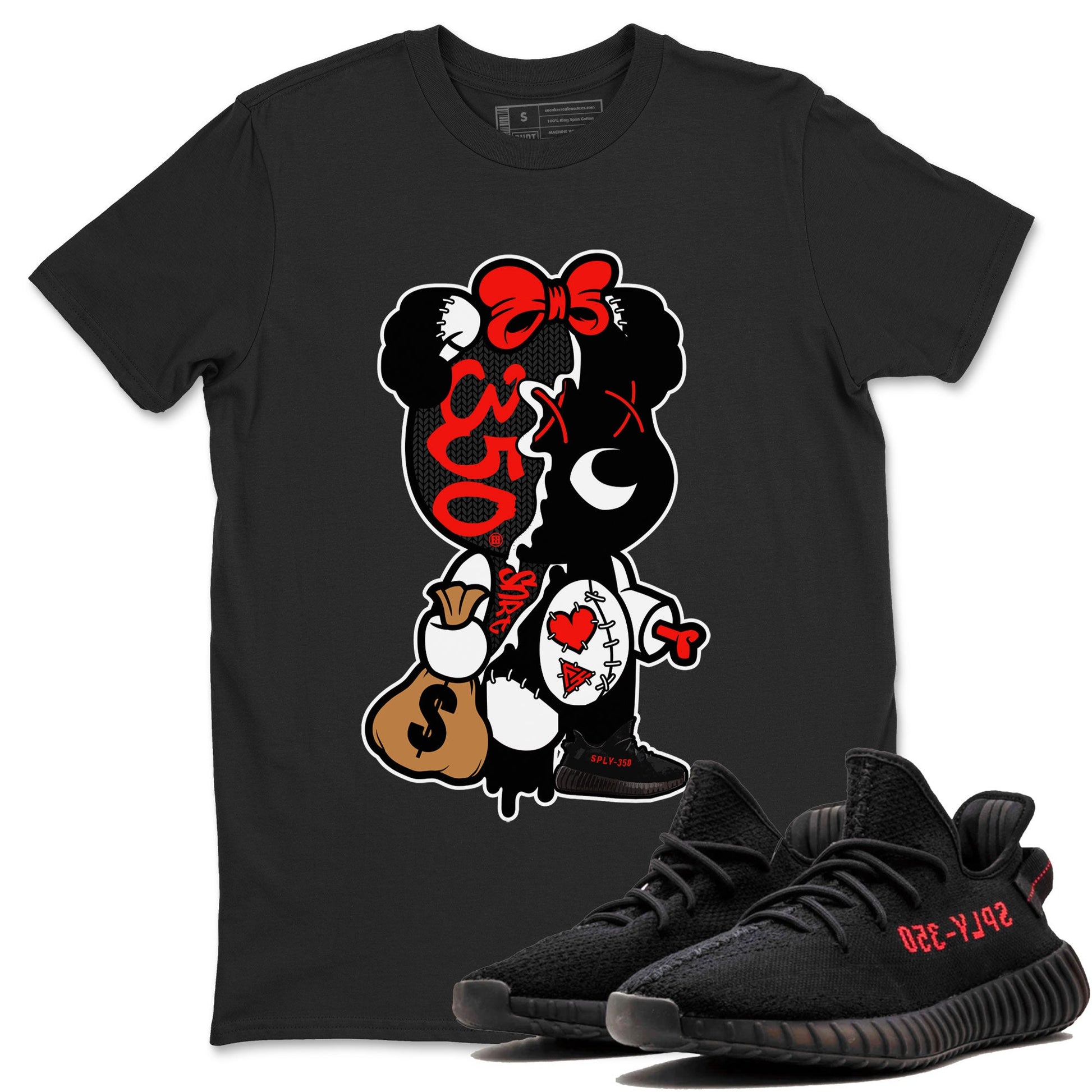 Yeezy 350 Bred shirt to match jordans Stitched Hustle Bear sneaker tees Yeezy Boost 350 V2 Bred SNRT Sneaker Release Tees Unisex Black 1 T-Shirt