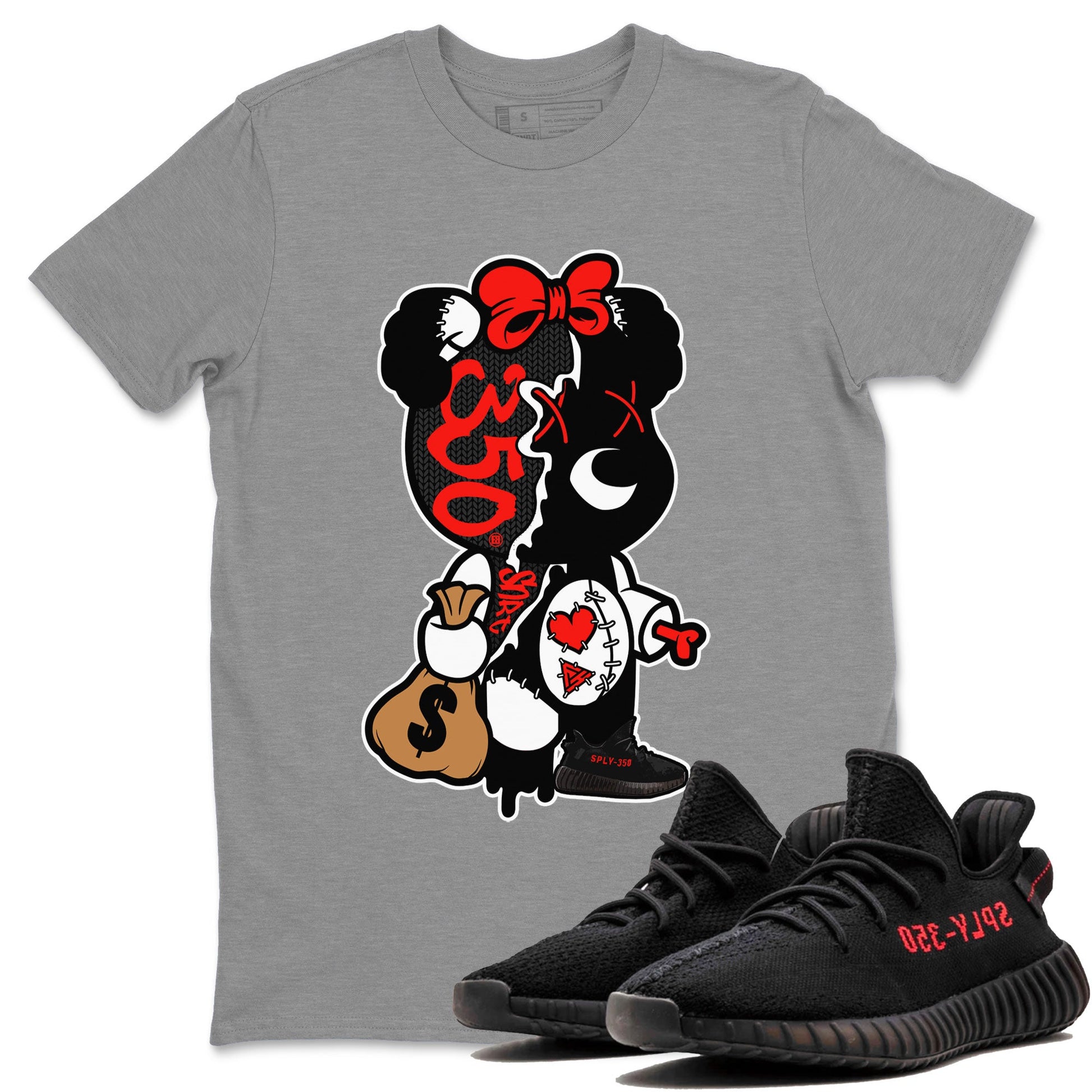 Yeezy 350 Bred shirt to match jordans Stitched Hustle Bear sneaker tees Yeezy Boost 350 V2 Bred SNRT Sneaker Release Tees Unisex Heather Grey 1 T-Shirt