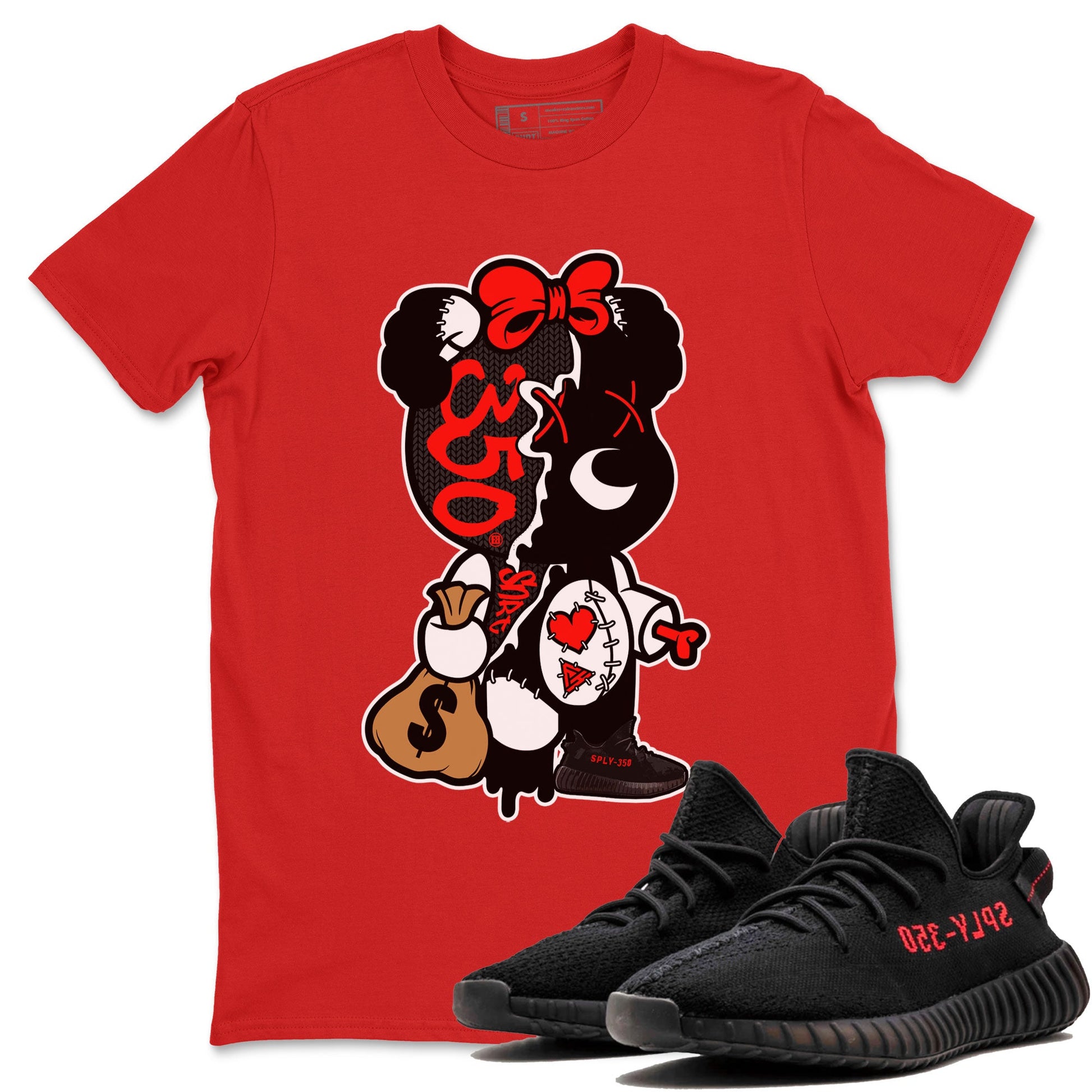 Yeezy 350 Bred shirt to match jordans Stitched Hustle Bear sneaker tees Yeezy Boost 350 V2 Bred SNRT Sneaker Release Tees Unisex Red 1 T-Shirt