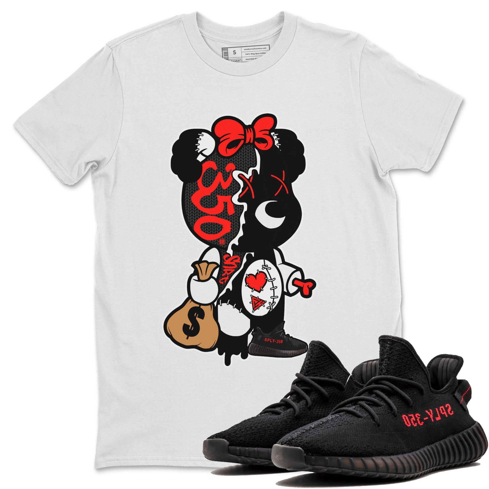 Yeezy 350 Bred shirt to match jordans Stitched Hustle Bear sneaker tees Yeezy Boost 350 V2 Bred SNRT Sneaker Release Tees Unisex White 1 T-Shirt