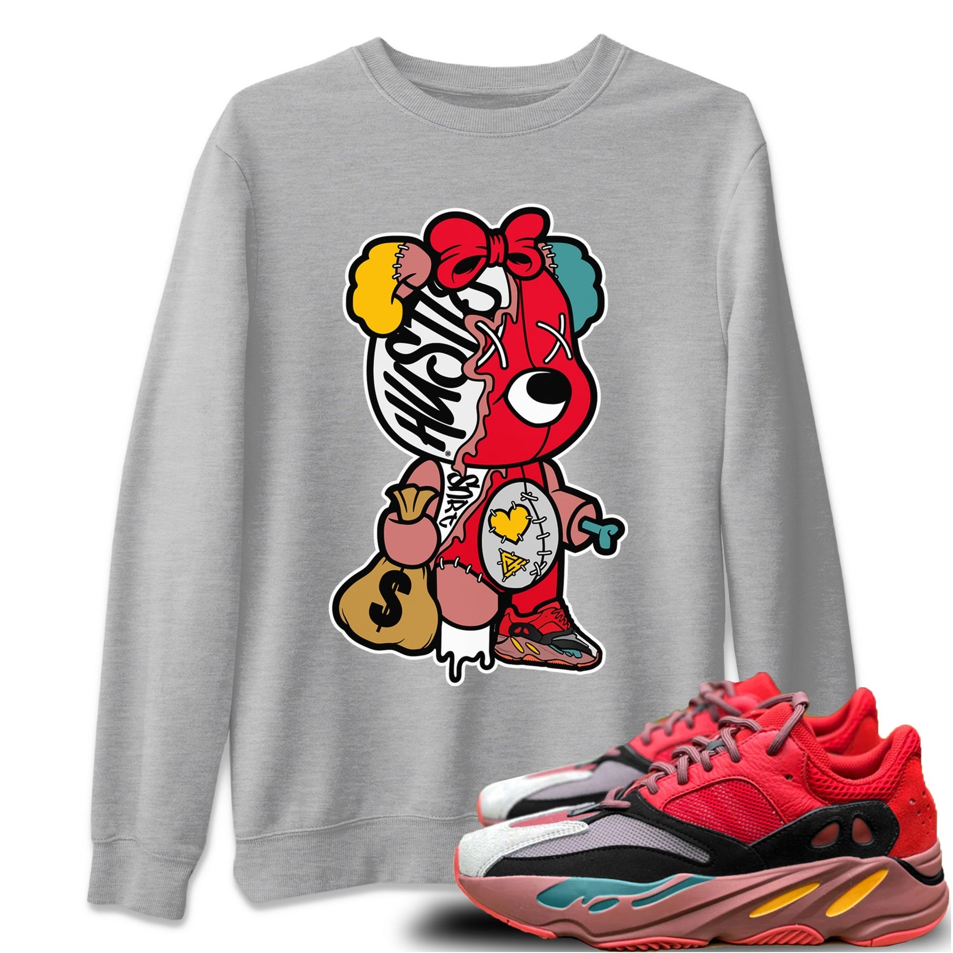 Yeezy 700 Hi-Res Red Sneaker Match Tees Stitched Hustle Bear Sneaker Tees Yeezy 700 Hi-Res Red Sneaker Release Tees Unisex Shirts