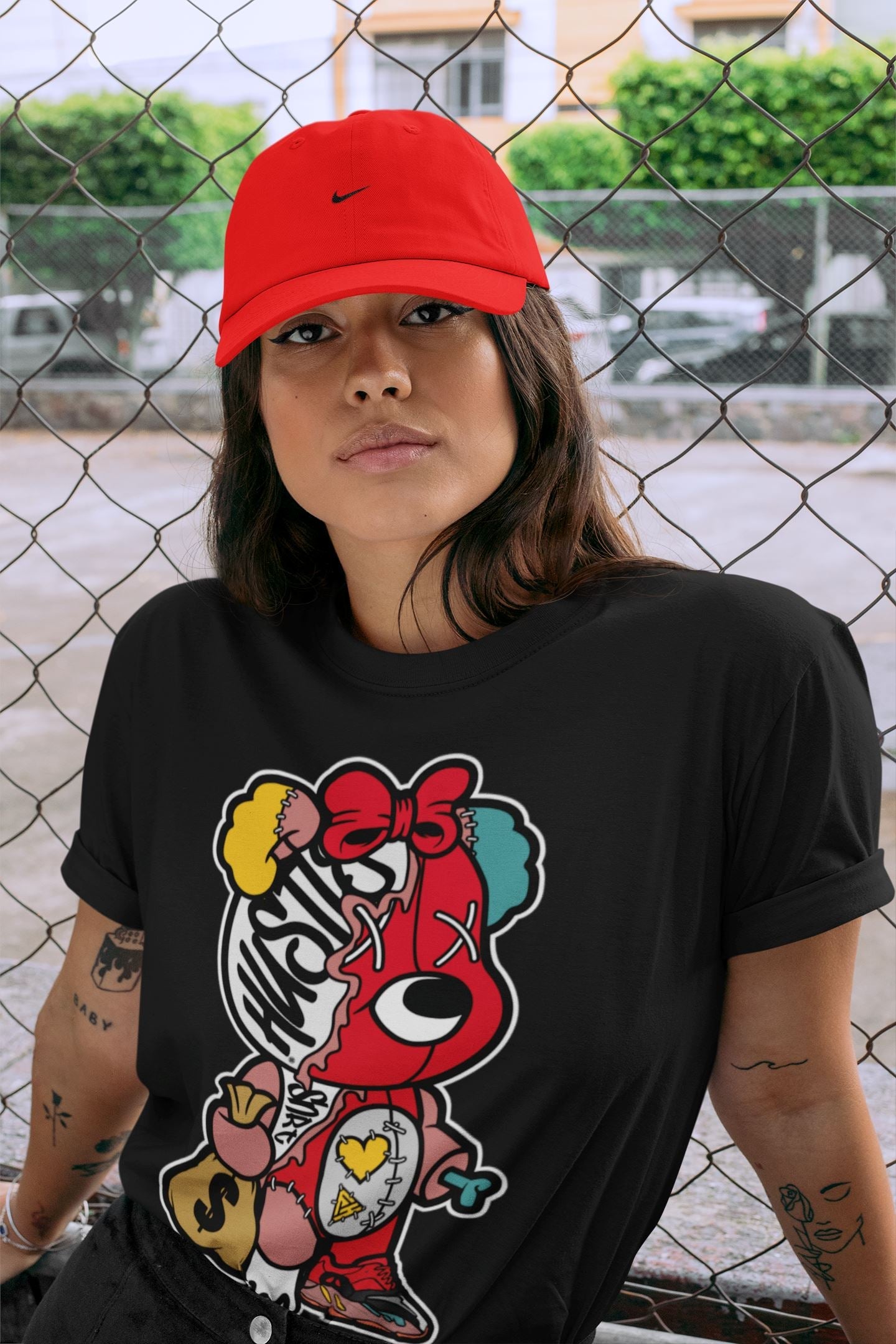 Yeezy 700 Hi-Res Red Sneaker Match Tees Stitched Hustle Bear Sneaker Tees Yeezy 700 Hi-Res Red Sneaker Release Tees Unisex Shirts