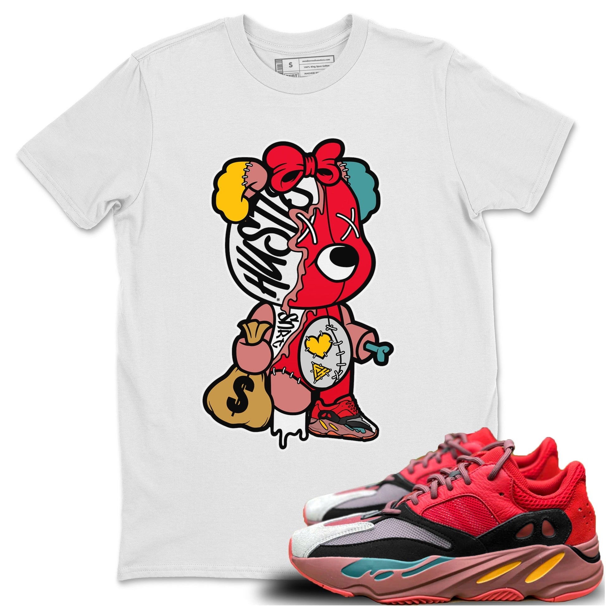 Yeezy 700 Hi-Res Red Sneaker Match Tees Stitched Hustle Bear Sneaker Tees Yeezy 700 Hi-Res Red Sneaker Release Tees Unisex Shirts