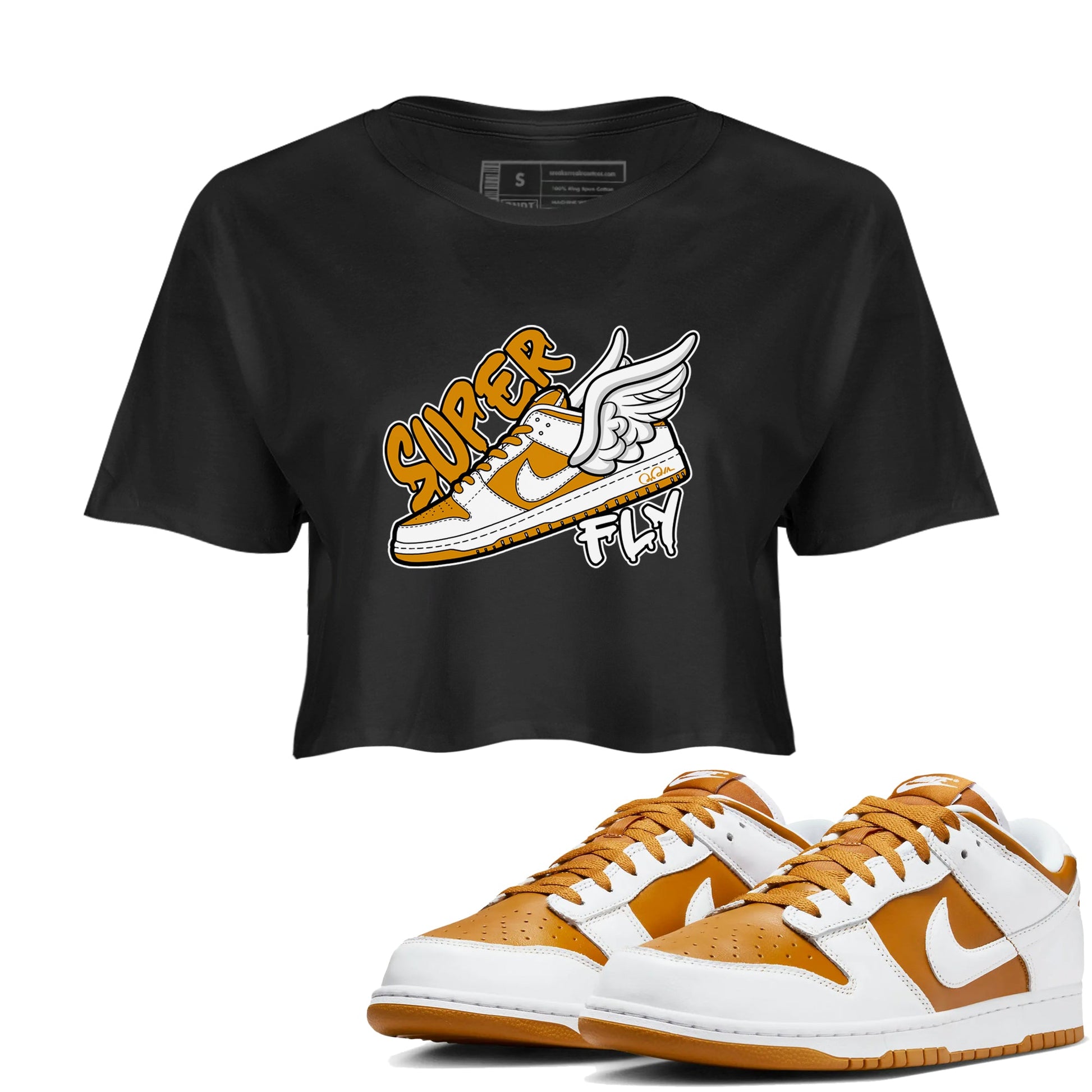 Dunk Dark Curry shirt to match jordans Super Fly sneaker tees AJ1 Low Dark Curry SNRT Sneaker Release Tees Black 1 crop length shirt