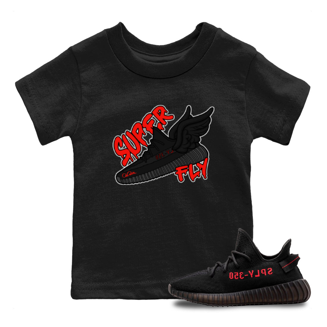 Yeezy 350 Bred shirt to match jordans Super Fly sneaker tees Adidas Yeezy Boost V2 350 Bred SNRT Sneaker Release Tees Baby Toddler Black 1 T-Shirt