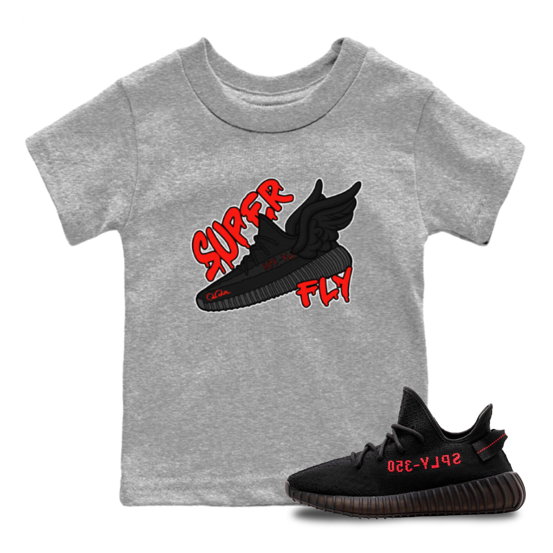 Yeezy 350 Bred shirt to match jordans Super Fly sneaker tees Adidas Yeezy Boost V2 350 Bred SNRT Sneaker Release Tees Baby Toddler Heather Grey 1 T-Shirt