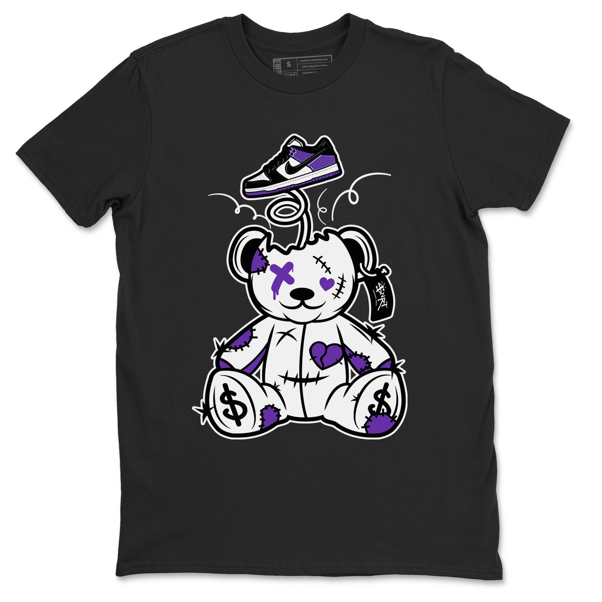 Surprise Teddy Bear sneaker match tees to Court Purple Dunks street fashion brand for shirts to match Jordans SNRT Sneaker Tees Dunk Low Court Purple unisex t-shirt Black 2 unisex shirt