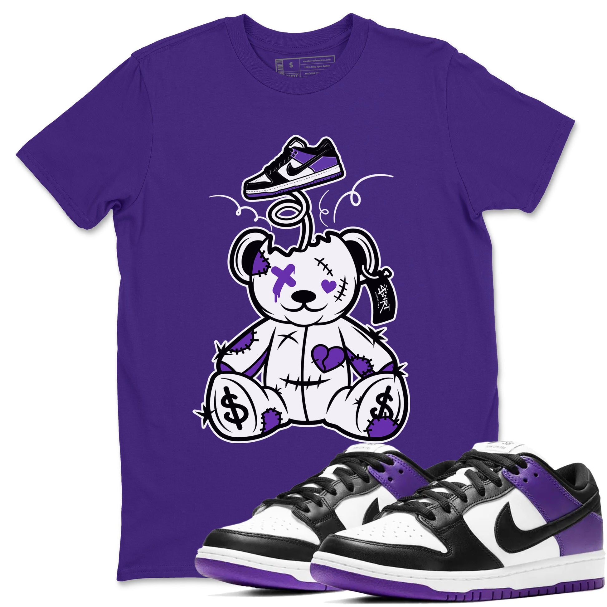 Surprise Teddy Bear sneaker match tees to Court Purple Dunks street fashion brand for shirts to match Jordans SNRT Sneaker Tees Dunk Low Court Purple unisex t-shirt Purple 1 unisex shirt
