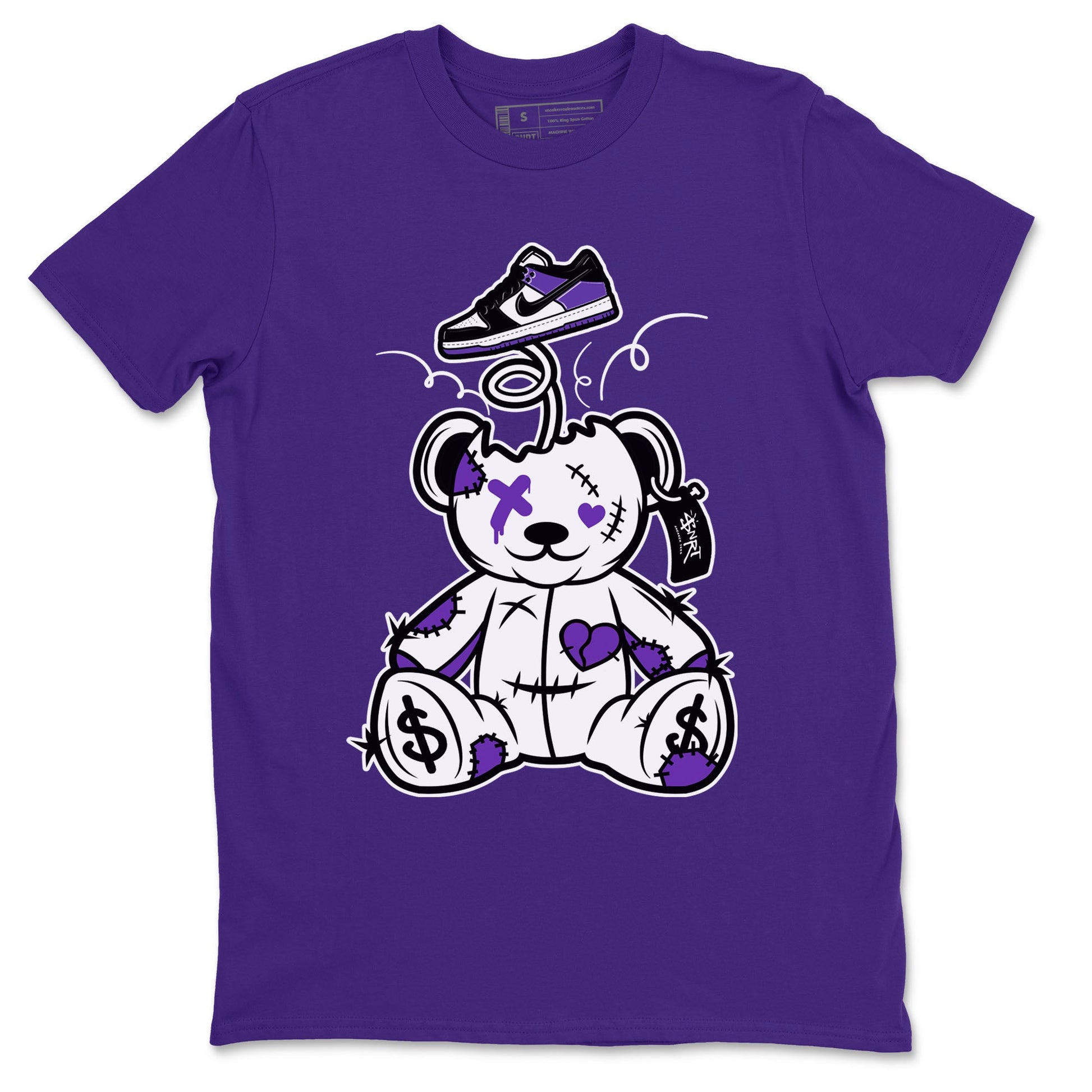 Surprise Teddy Bear sneaker match tees to Court Purple Dunks street fashion brand for shirts to match Jordans SNRT Sneaker Tees Dunk Low Court Purple unisex t-shirt Purple 2 unisex shirt