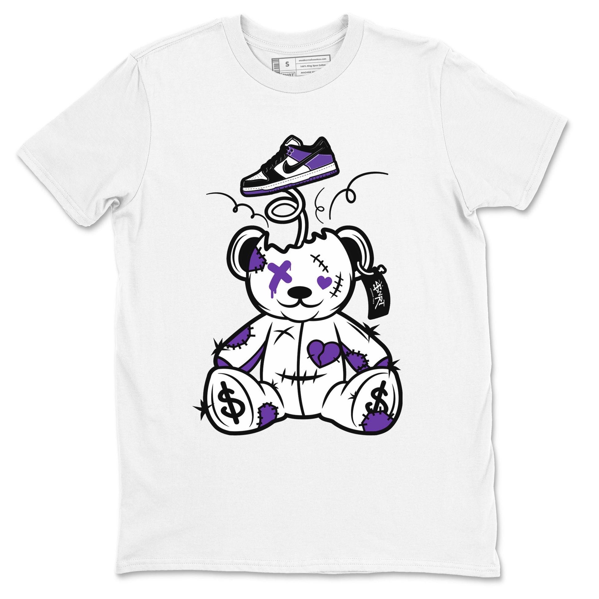 Surprise Teddy Bear sneaker match tees to Court Purple Dunks street fashion brand for shirts to match Jordans SNRT Sneaker Tees Dunk Low Court Purple unisex t-shirt White 2 unisex shirt