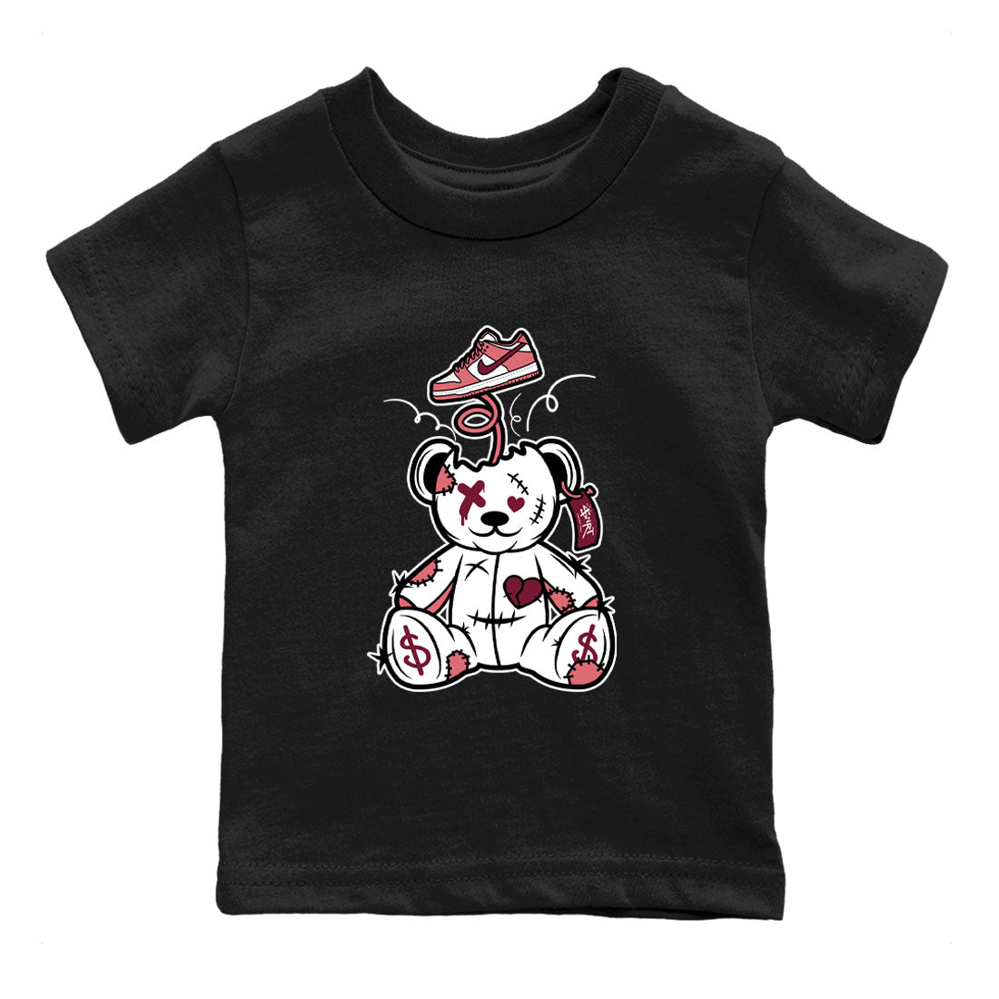 Dunk Valentine's Day shirt to match jordans Surprise Teddy Bear sneaker tees Dunks Valentine's Day SNRT sneaker release tees baby toddler Black 2 cotton Shirt