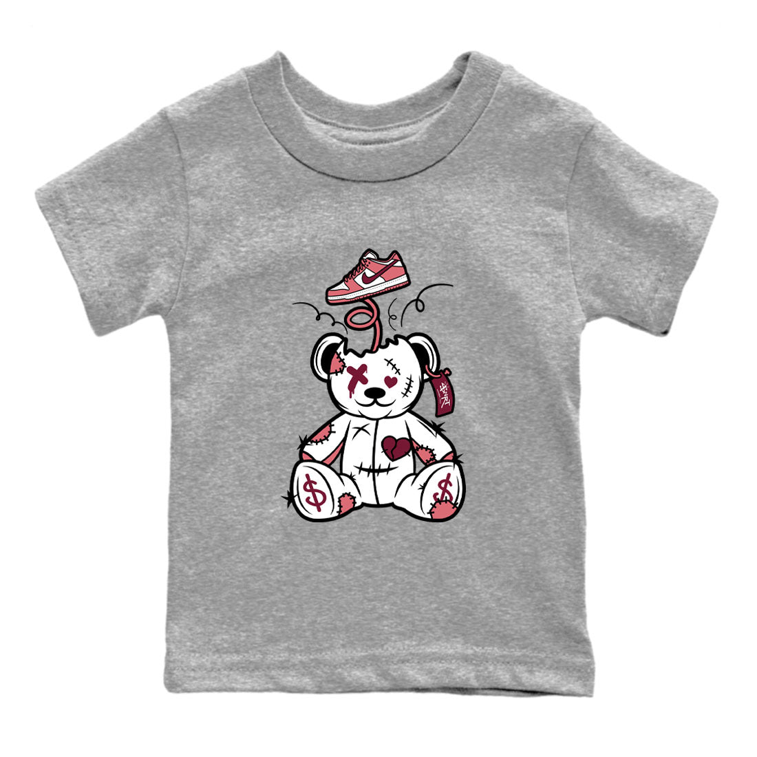 Dunk Valentine's Day shirt to match jordans Surprise Teddy Bear sneaker tees Dunks Valentine's Day SNRT sneaker release tees baby toddler Heather Grey 2 cotton Shirt