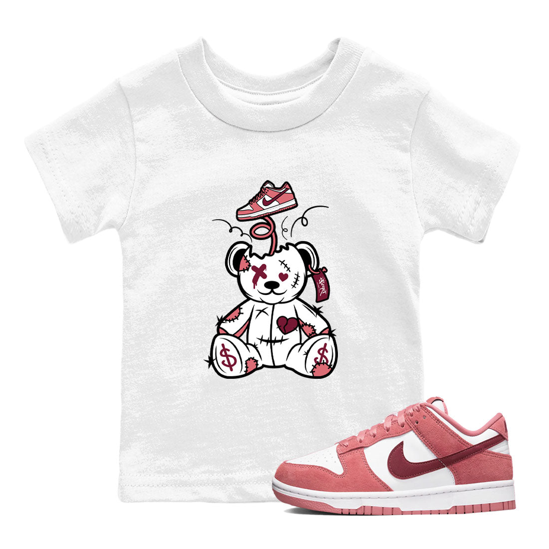 Dunk Valentine's Day shirt to match jordans Surprise Teddy Bear sneaker tees Dunks Valentine's Day SNRT sneaker release tees baby toddler White 1 cotton Shirt