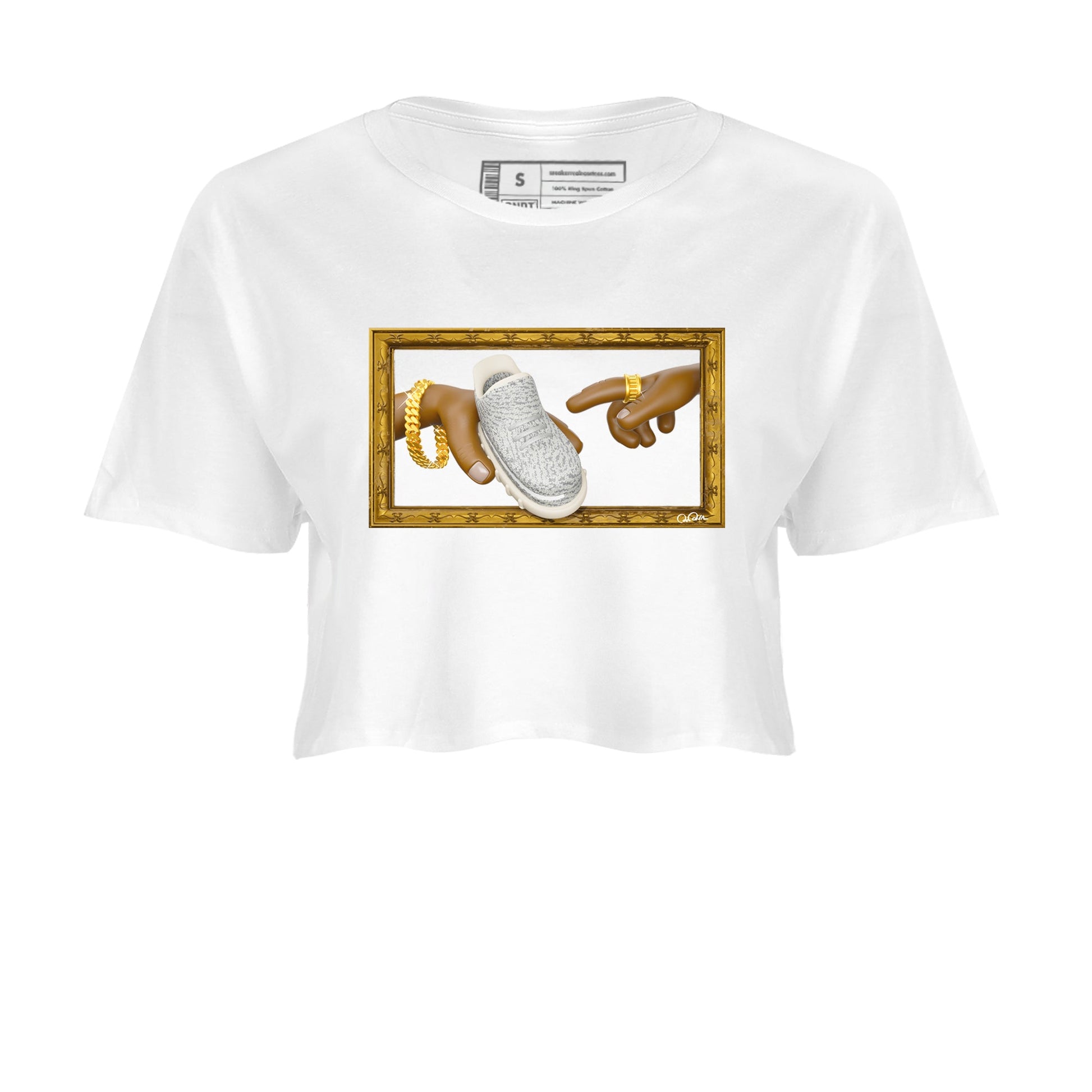 Yeezy 350 Static shirt to match jordans The Creation Of Adam sneaker tees Adidas Yeezy 350 Static SNRT Sneaker Release Tees White 2 Crop T-Shirt