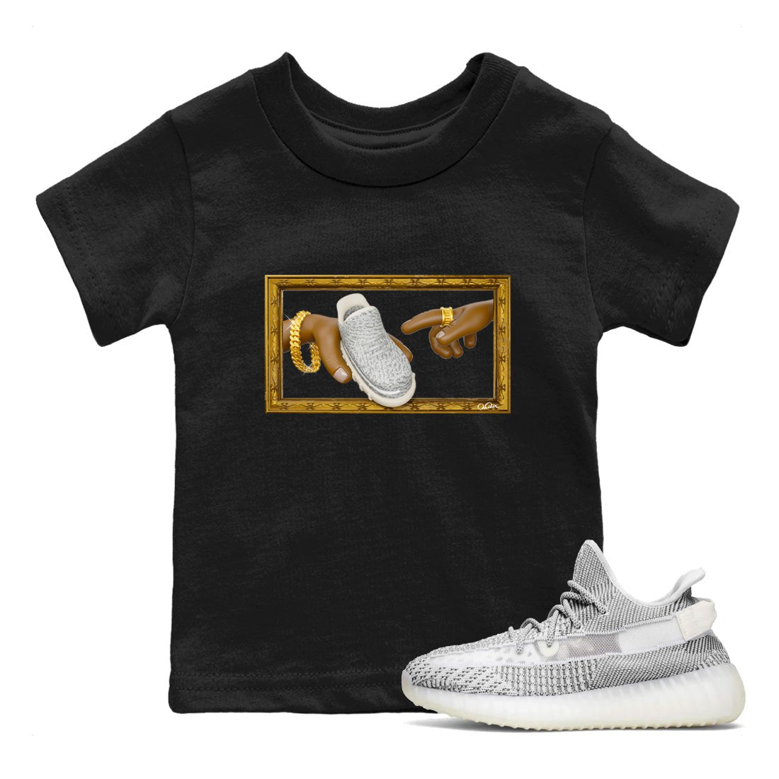Yeezy 350 Static shirt to match jordans The Creation Of Adam sneaker tees Adidas Yeezy 350 Static SNRT Sneaker Release Tees Baby Toddler Black 1 T-Shirt