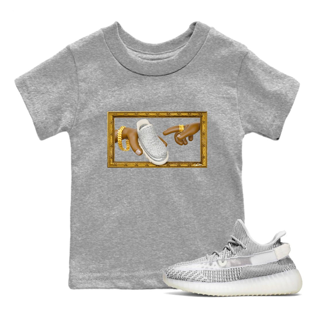 Yeezy 350 Static shirt to match jordans The Creation Of Adam sneaker tees Adidas Yeezy 350 Static SNRT Sneaker Release Tees Baby Toddler Heather Grey 1 T-Shirt