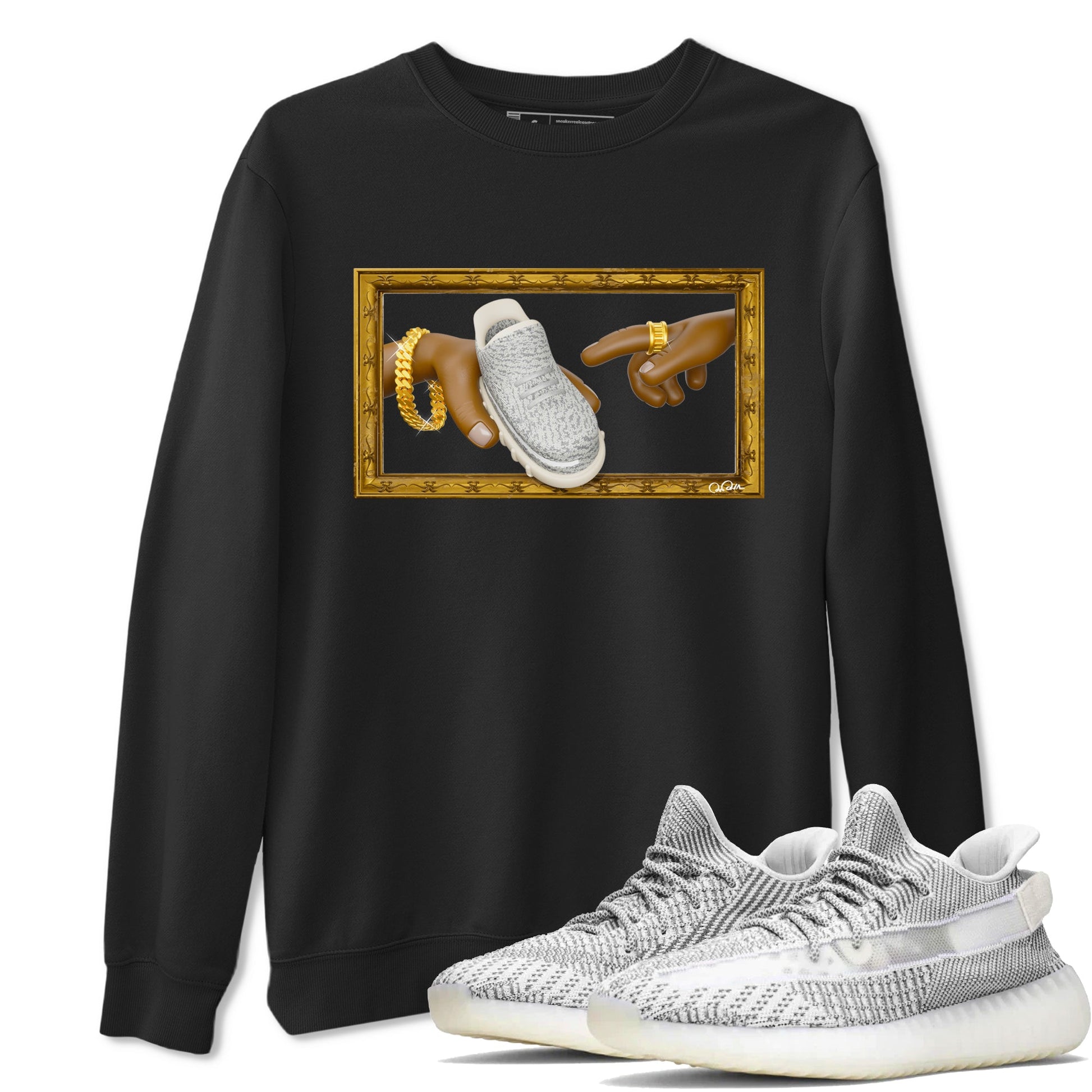 Yeezy 350 Static shirt to match jordans The Creation Of Adam sneaker tees Adidas Yeezy 350 Static SNRT Sneaker Release Tees Unisex Black 1 T-Shirt